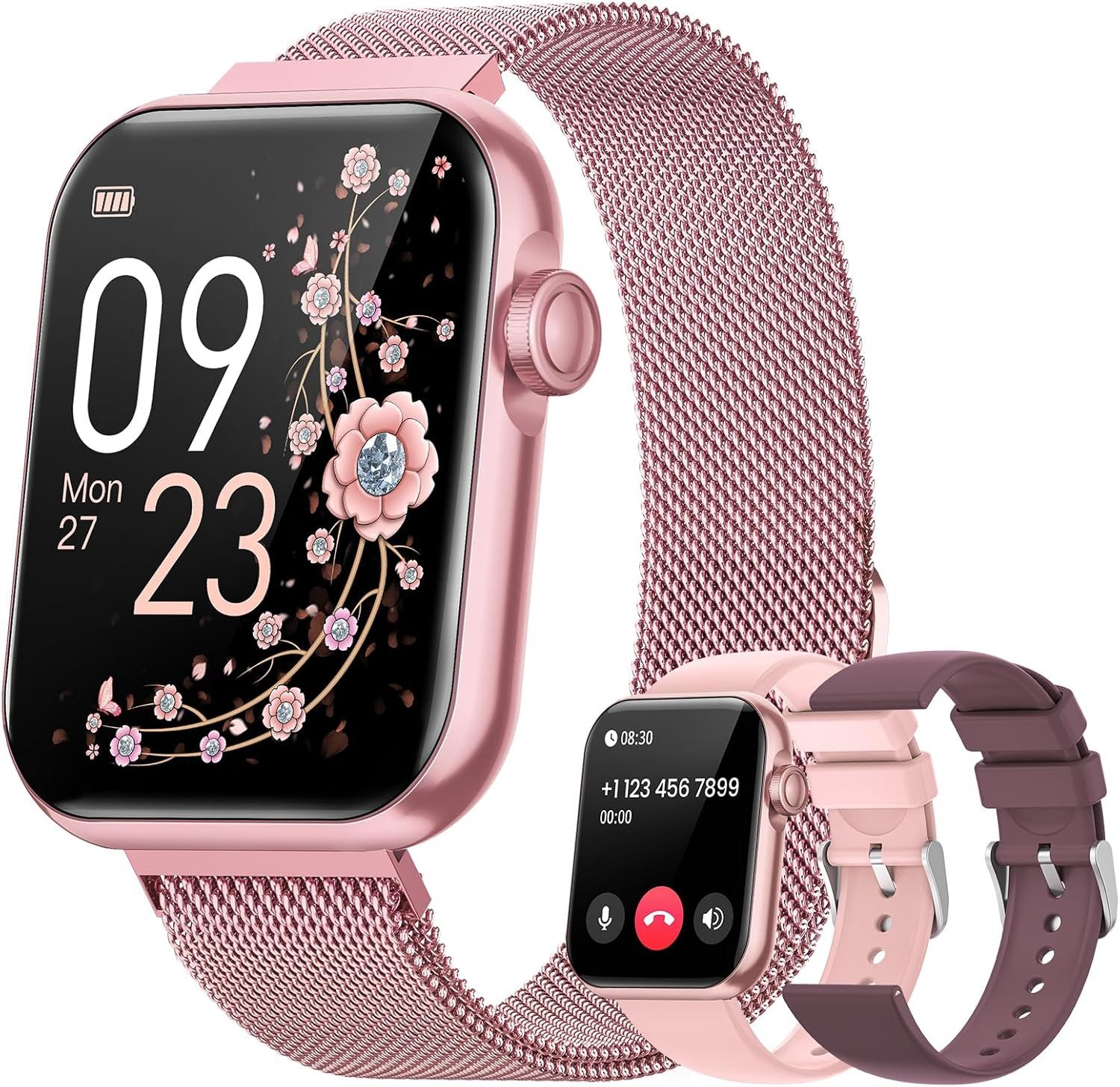 RUXINGX Damen's Telefonfunktion IP68 wasserdicht Fitness Tracker Smartwatch (1,83 Zoll, Android/iOS), mit Menstruationszyklus Herzfrequenz Schlafmonitor SpO2 Schrittzähler