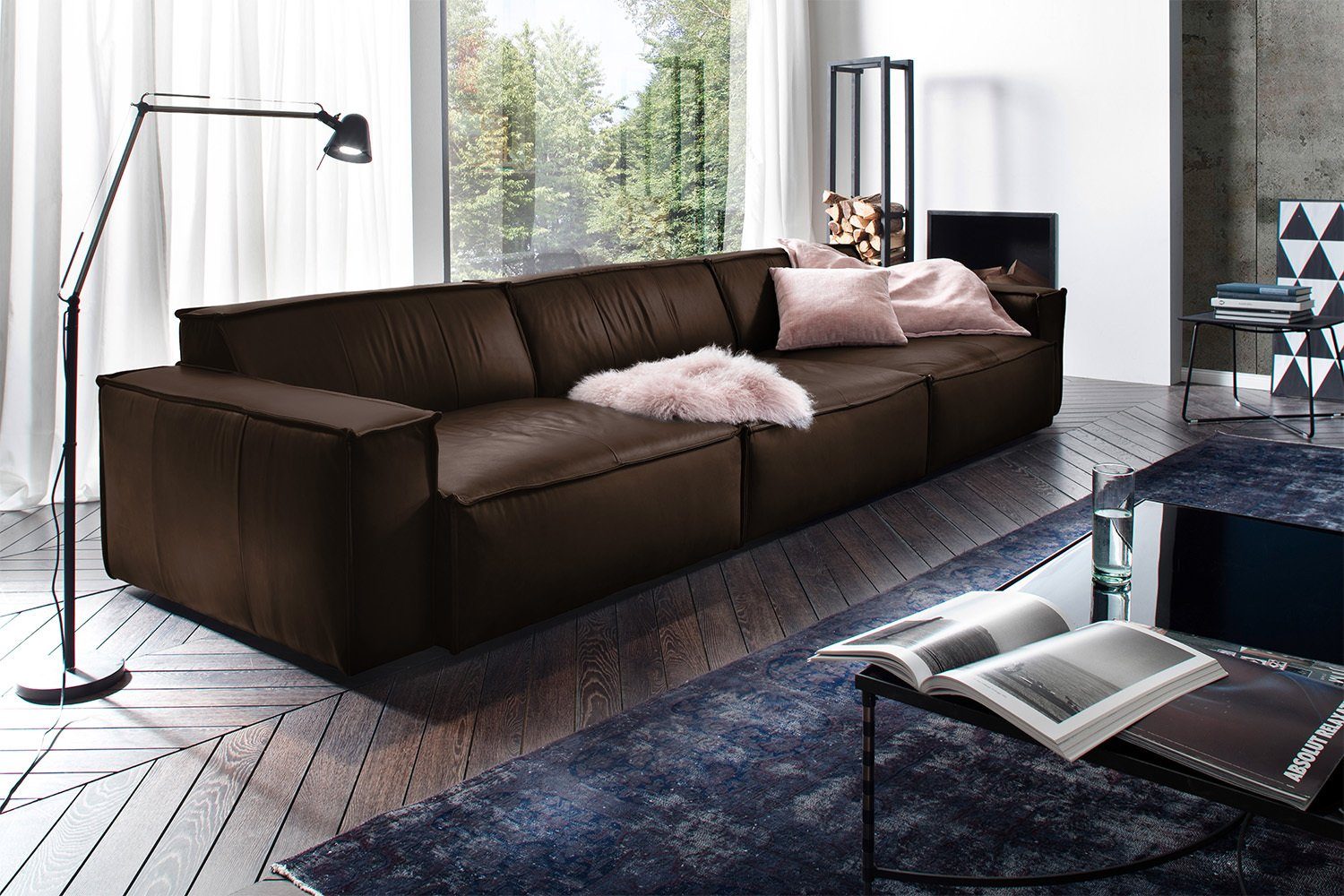 KAWOLA Sofa SAMU, Riesensofa Leder verschiedene Farben dunkelbraun