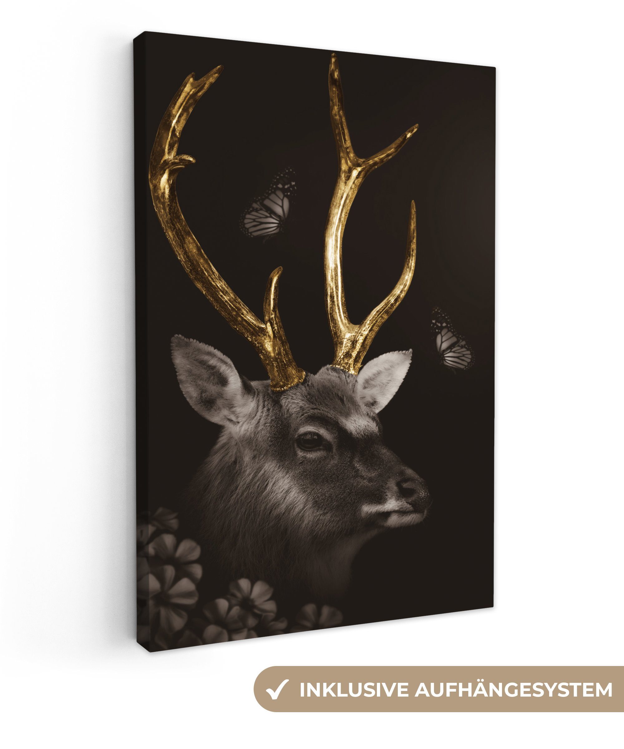 OneMillionCanvasses® Leinwandbild Hirsch - Schmetterling - günstig online kaufen