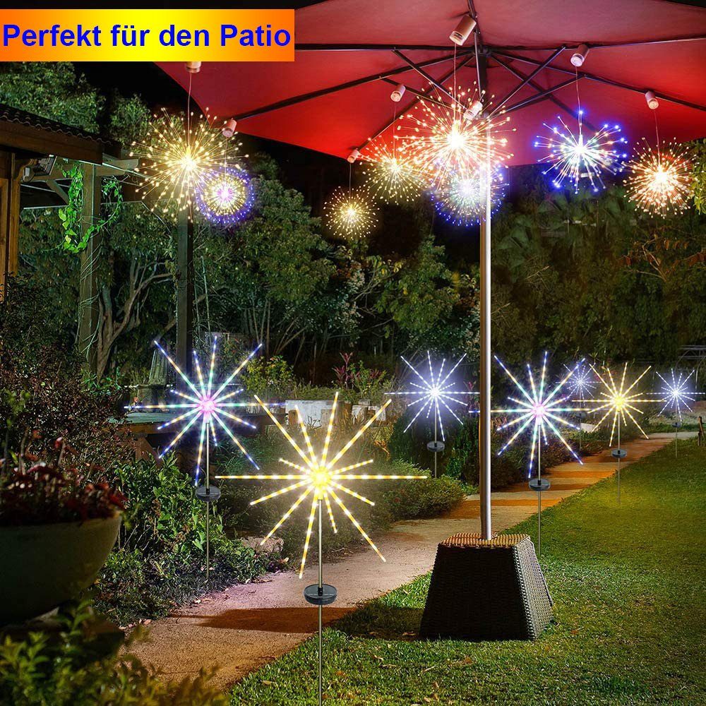 Outdoor mit Meteor Garten Lights, Timer, für Rosnek Feuerwerk Deko, Landschaft Solar, Weg LED-Lichterkette Wasserdicht, IP65 Fernbedienung Mehrfarbig
