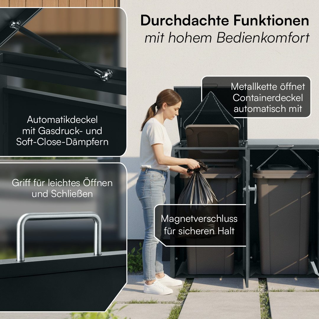 STEELSØN Mülltonnenbox Diorus 240L, abschließbar (Anthrazit, verfügbar mit 1, 2, 3, 4, oder 5 Türen), aus verzinktem Stahl