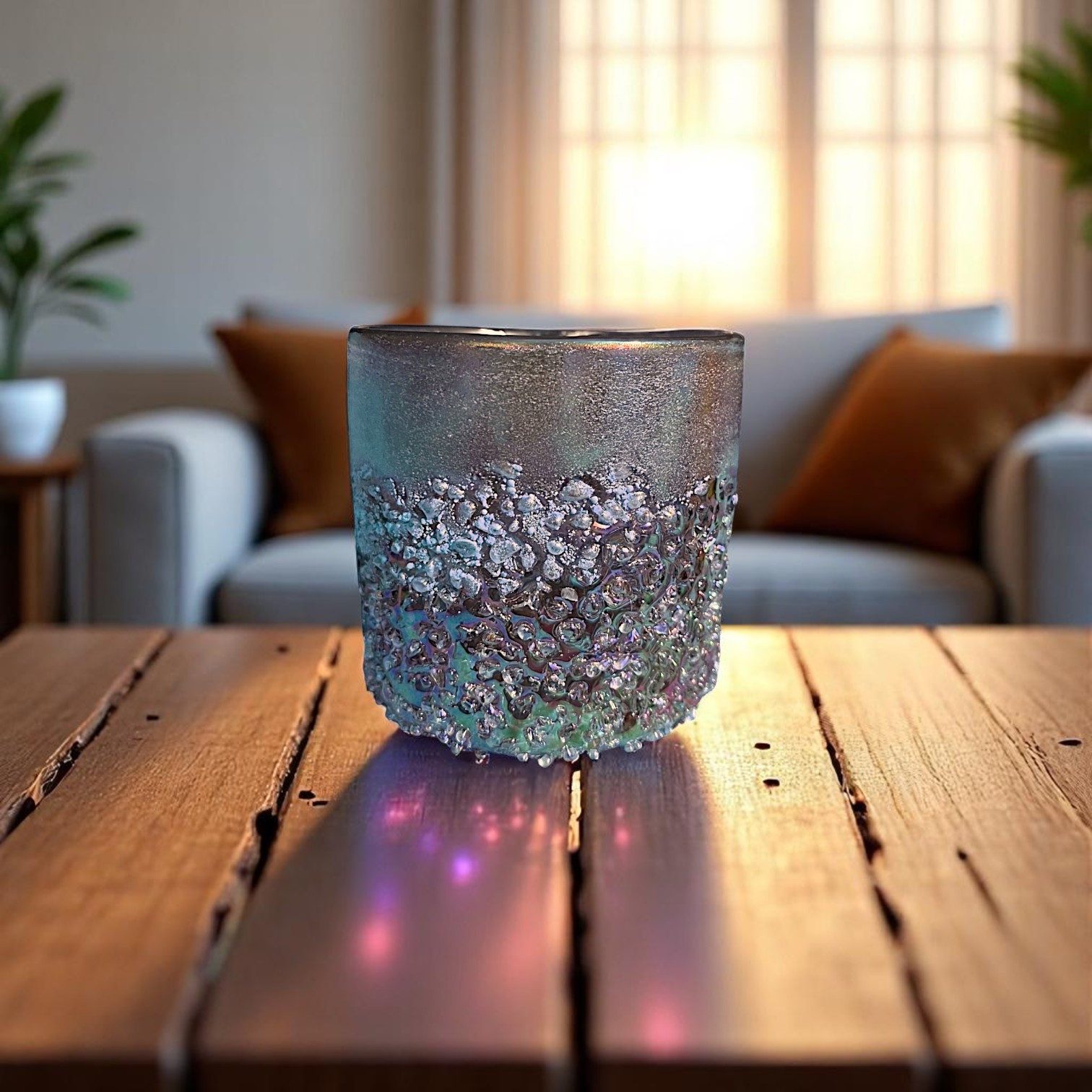 Florissima Windlicht Teelicht Glas Blau Lila verziert mit Steinen schimmern günstig online kaufen