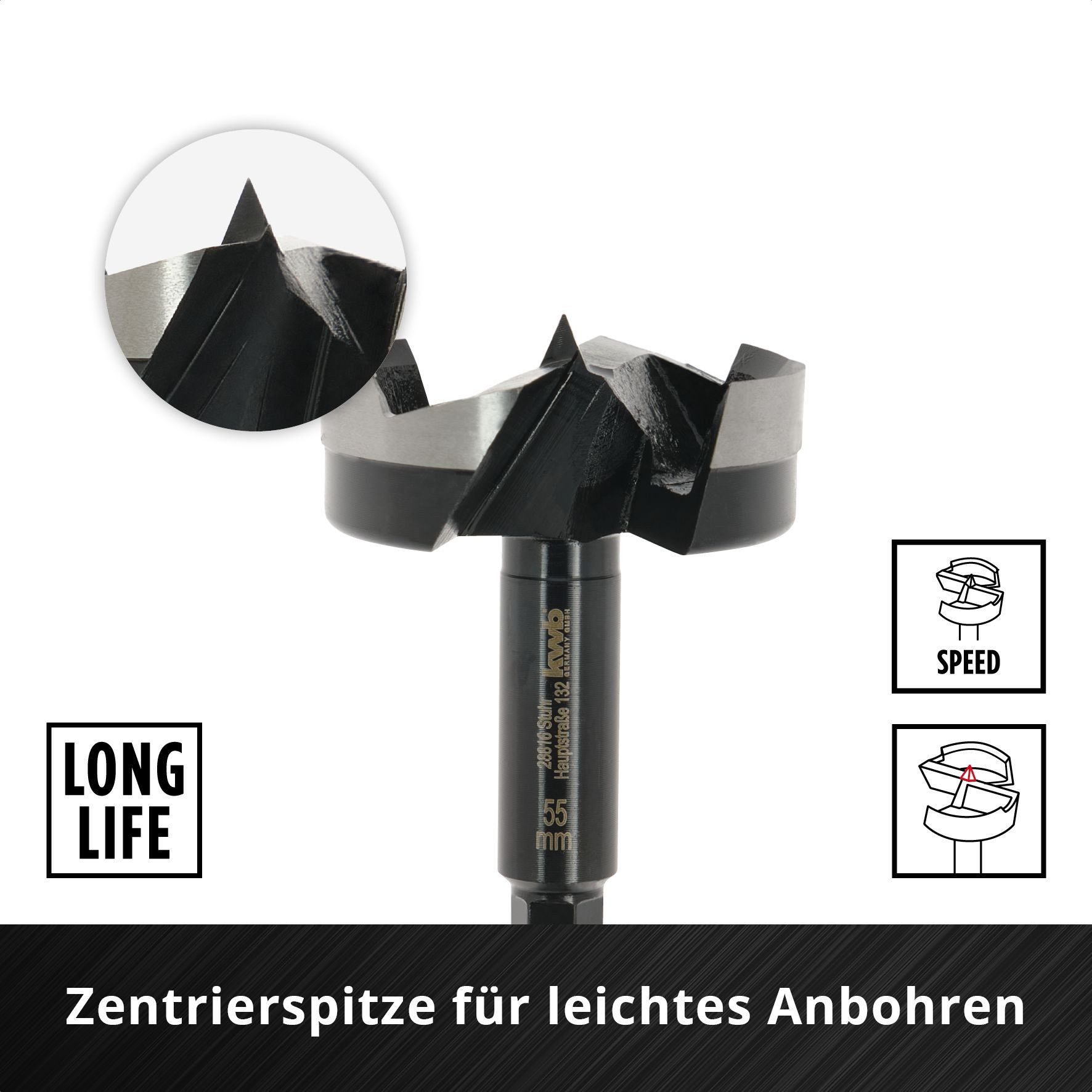 kwb Bohrer- und Bit-Set kwb Forstnerbohrer, Ø 55 mm, Topfbohrer (für Holz, geschmiedeter Bohrk, Forstnerbohrer Ø 55 mm, Topfbohrer (für Holz, geschmiedeter Bohrkopf)