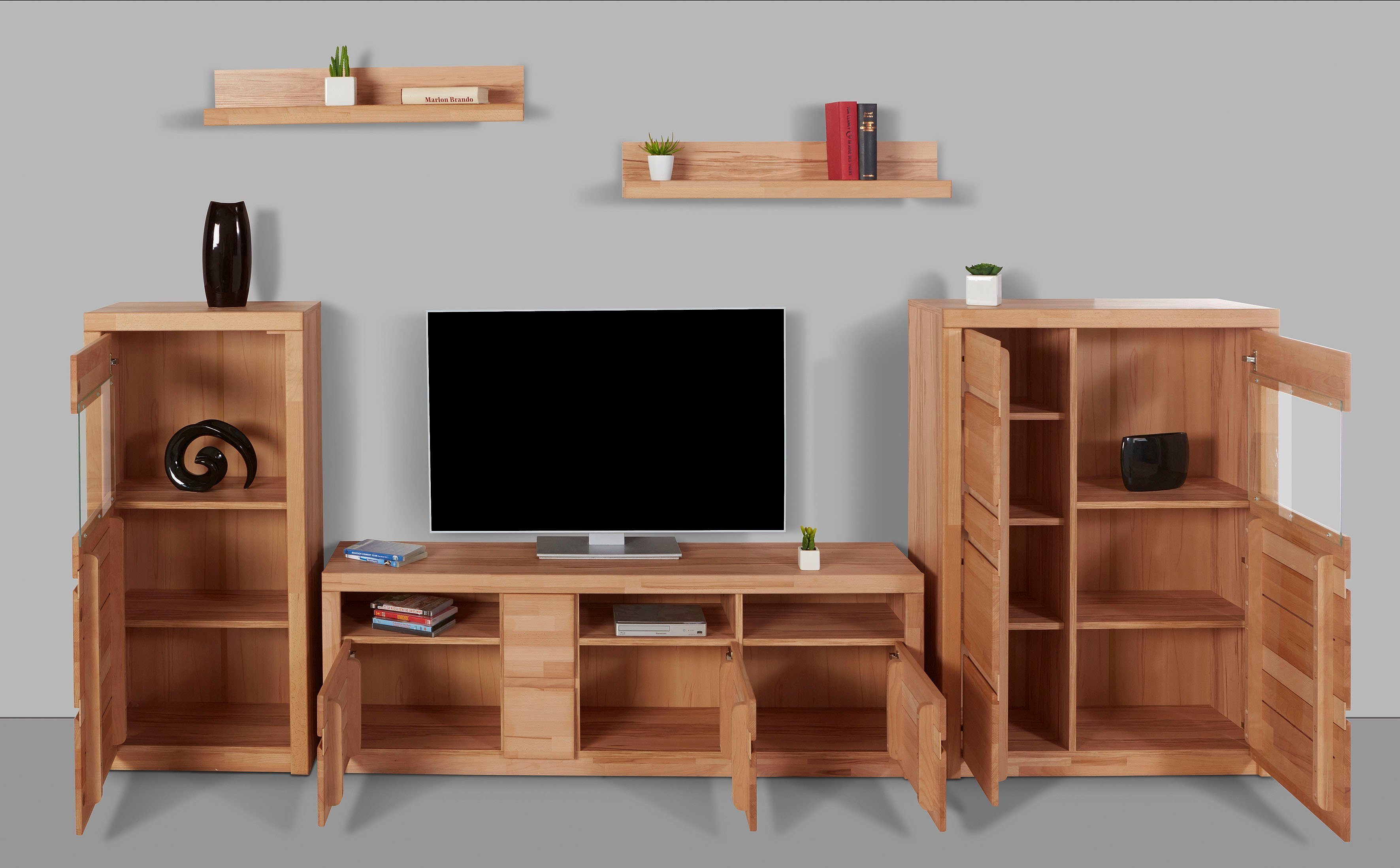 OTTO home Wohnwand Silkeborg, (Set, 5-St), teilmassiv mit schöner griffloser Optik