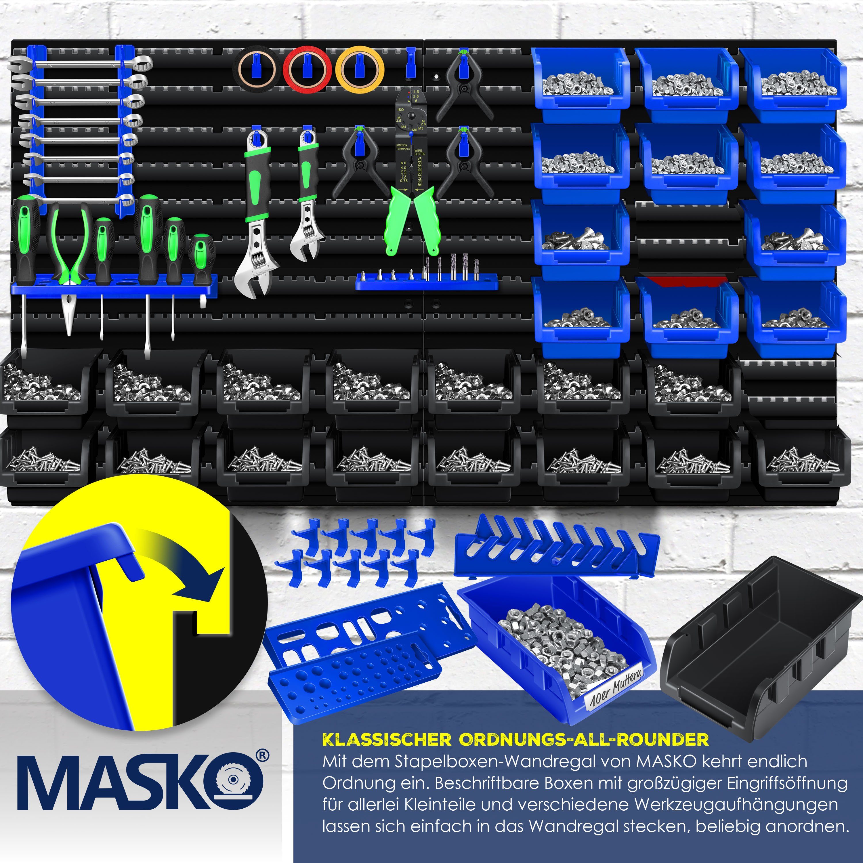 MASKO Stapelbox, Wandregal Stapelboxen Werkzeughalter 45 tlg Box Erweiterung