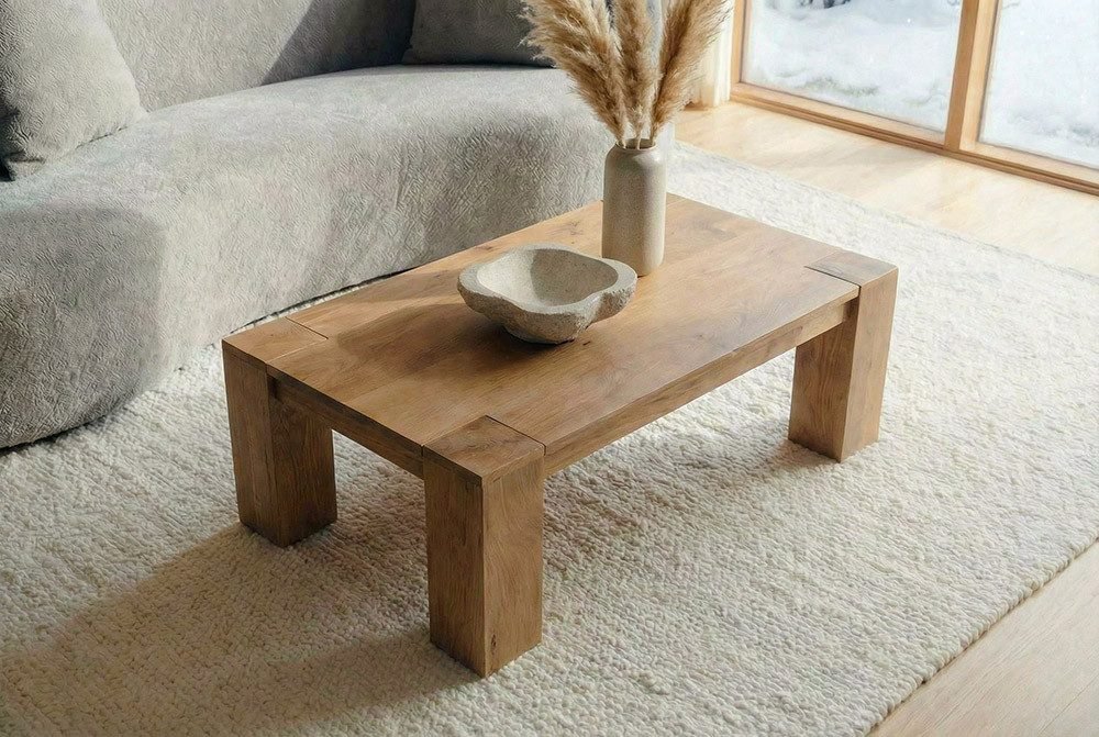 riess-ambiente Couchtisch MAKASSAR 100cm beige - Massivholz, lackiert, natürliche Holzmaserung (Einzelartikel, 1-St), Mangoholz-Tisch mit Landhaus-Flair – ideal für Sofa & Wohnbereich