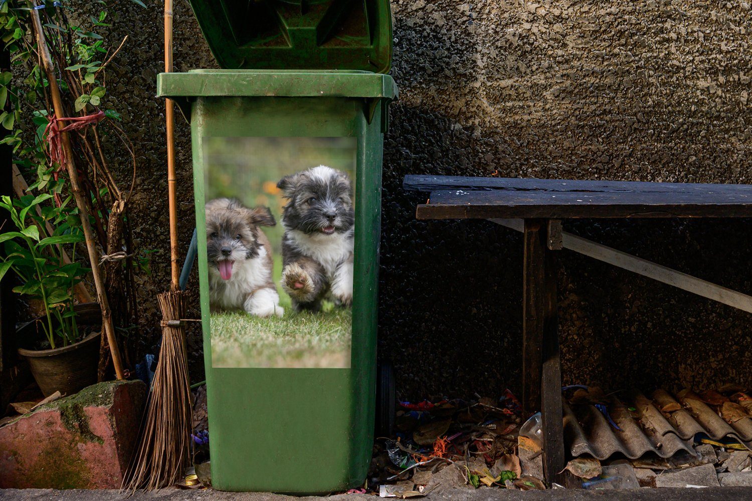 Mülleimer-aufkleber, Container, Sticker, Abfalbehälter Hunde MuchoWow Welpen Tiere - Mülltonne, St), (1 Wandsticker -