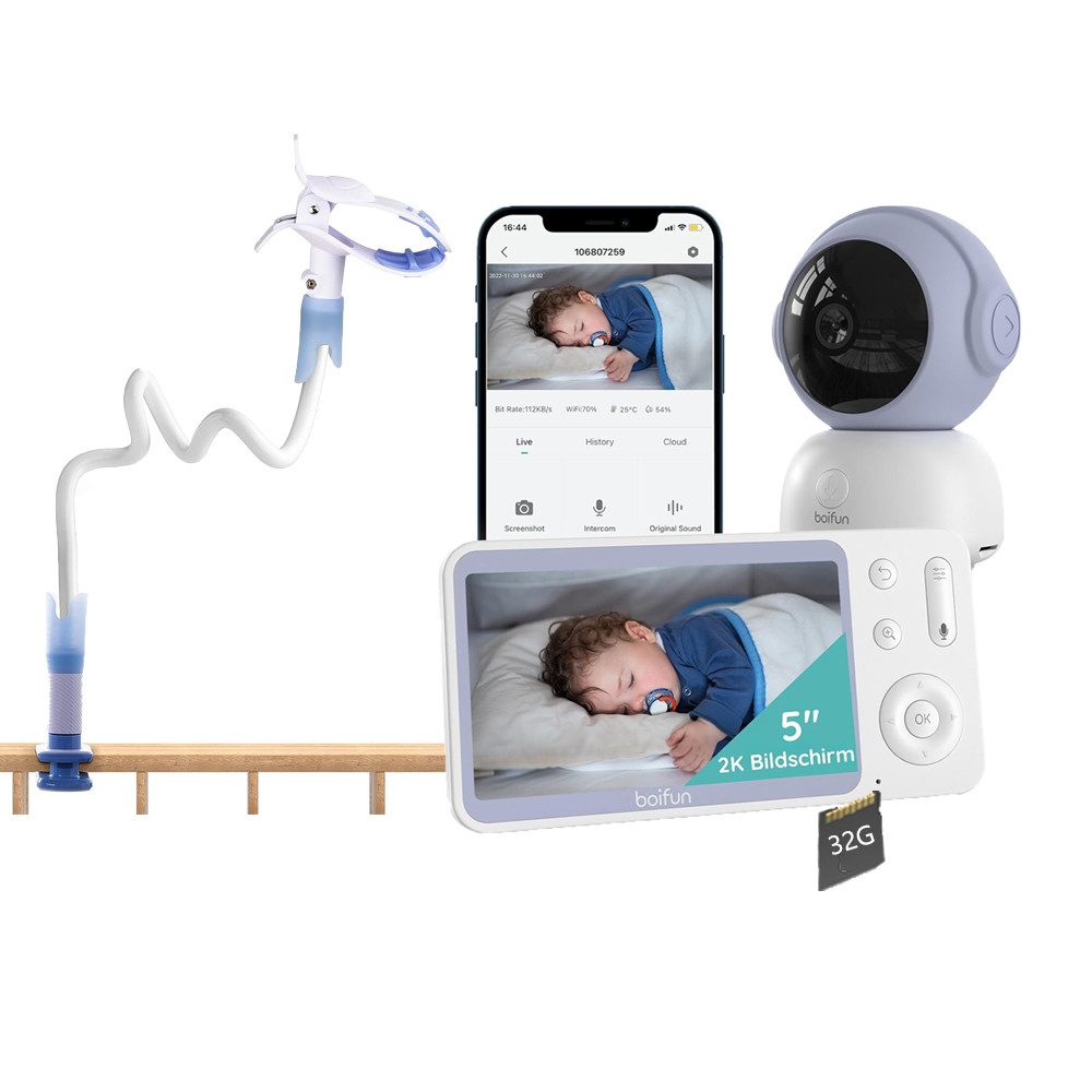 Babyphone 2K 5" Babyphone mit Kamera, Babyphone und APP mit Halterung