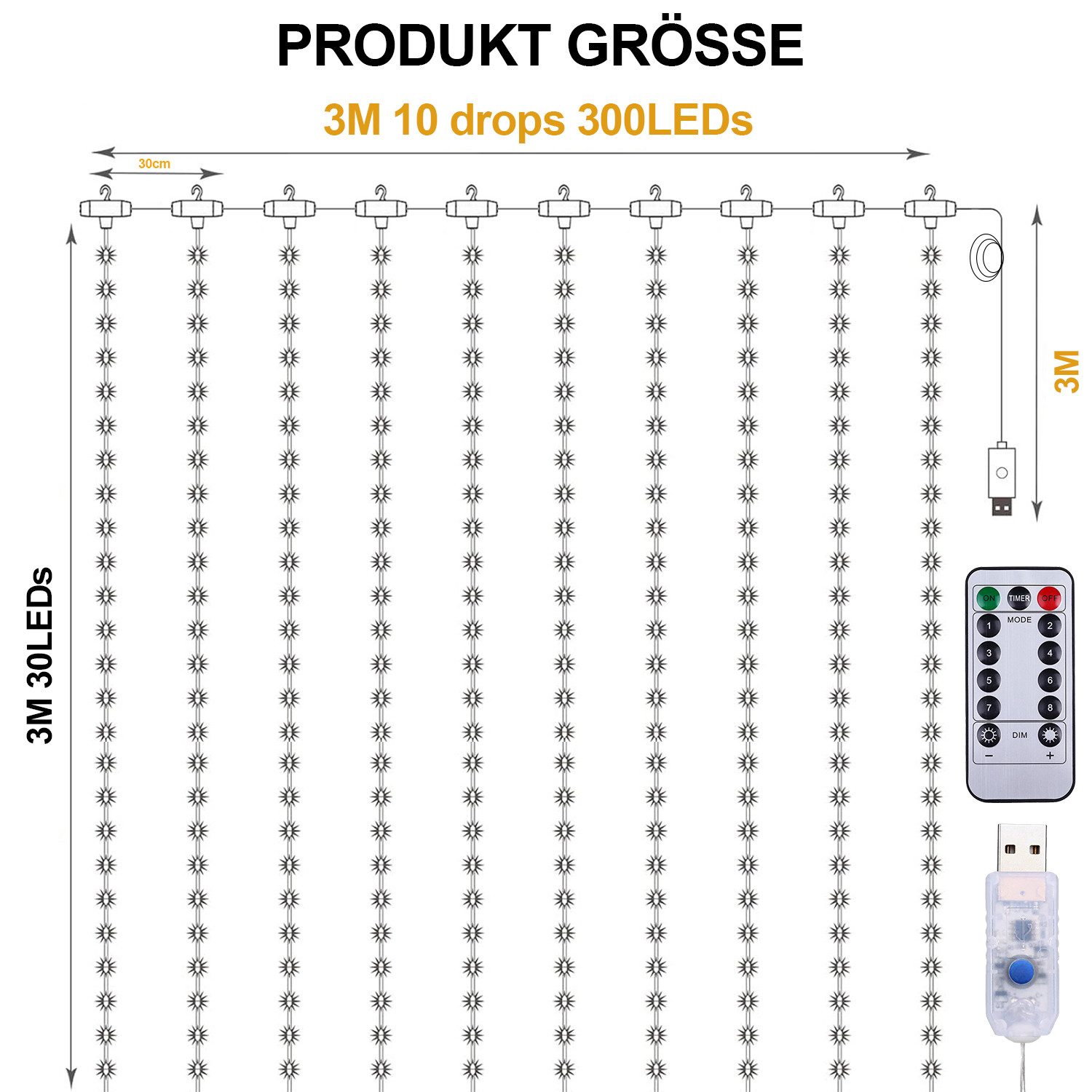 Sunicol LED-Lichtervorhang Wasserdicht 3M Wasserfall Lichterkette günstig online kaufen