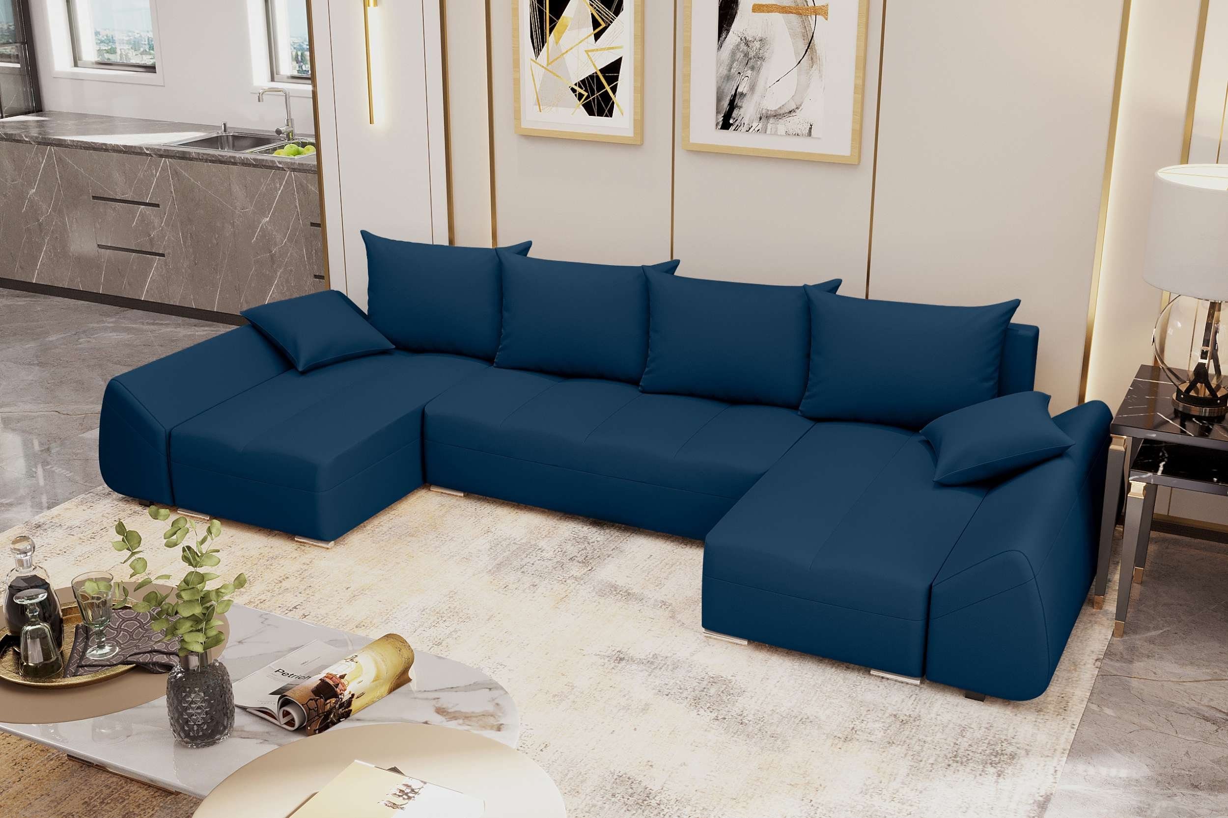 Wohnlandschaft Eckcouch, U-Form, Bettfunktion, mit Modern Bettkasten, Sofa, Stylefy mit Madeira, Design Sitzkomfort,
