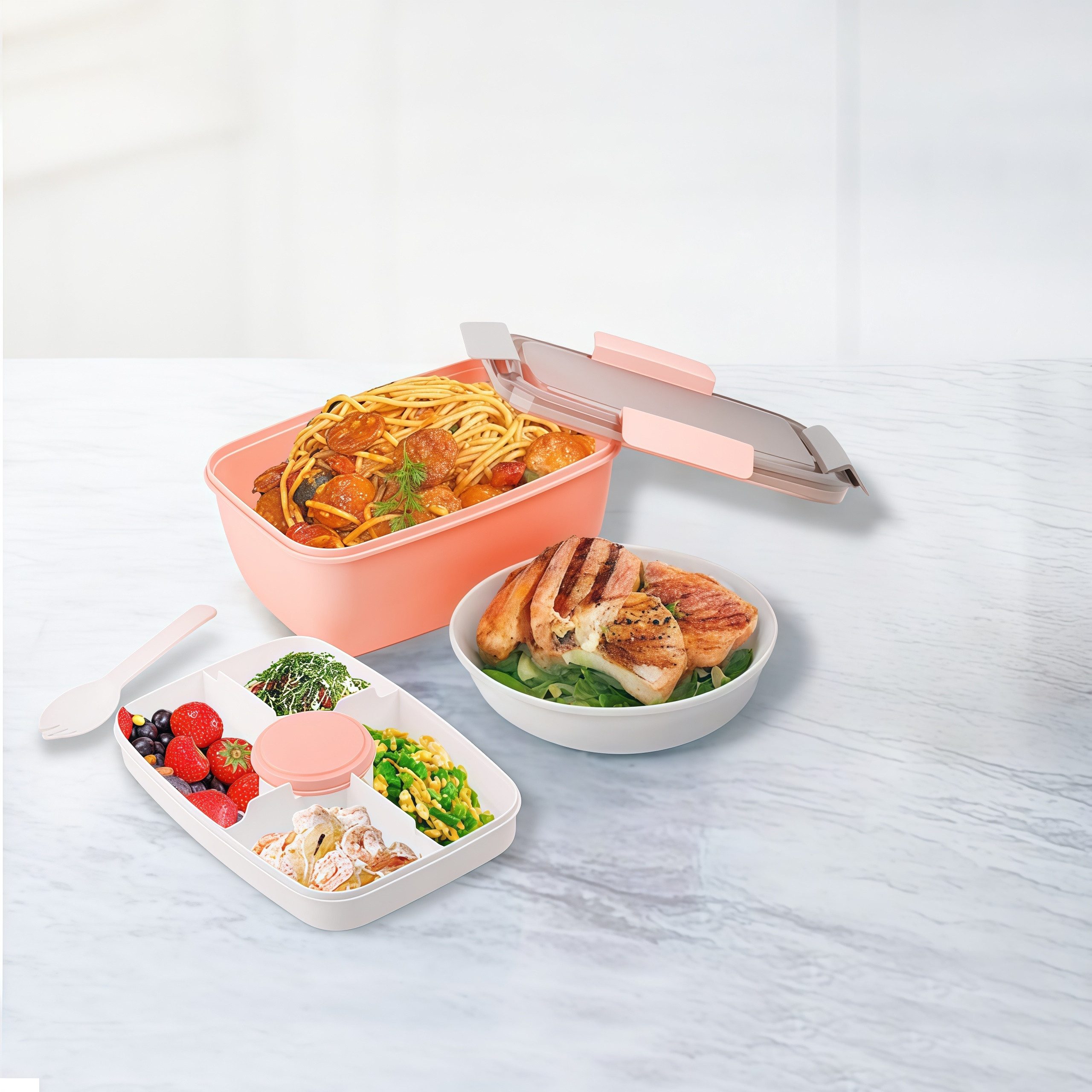 FOUORTUNATE-BEE Lunchbox Lunchbox 2000 ml für Kinder und Erwachsene, auslaufsicher mit Fächern, Ideal für Schule, Picknick oder Salate – praktische Bento-Box – Bild 4 von 5