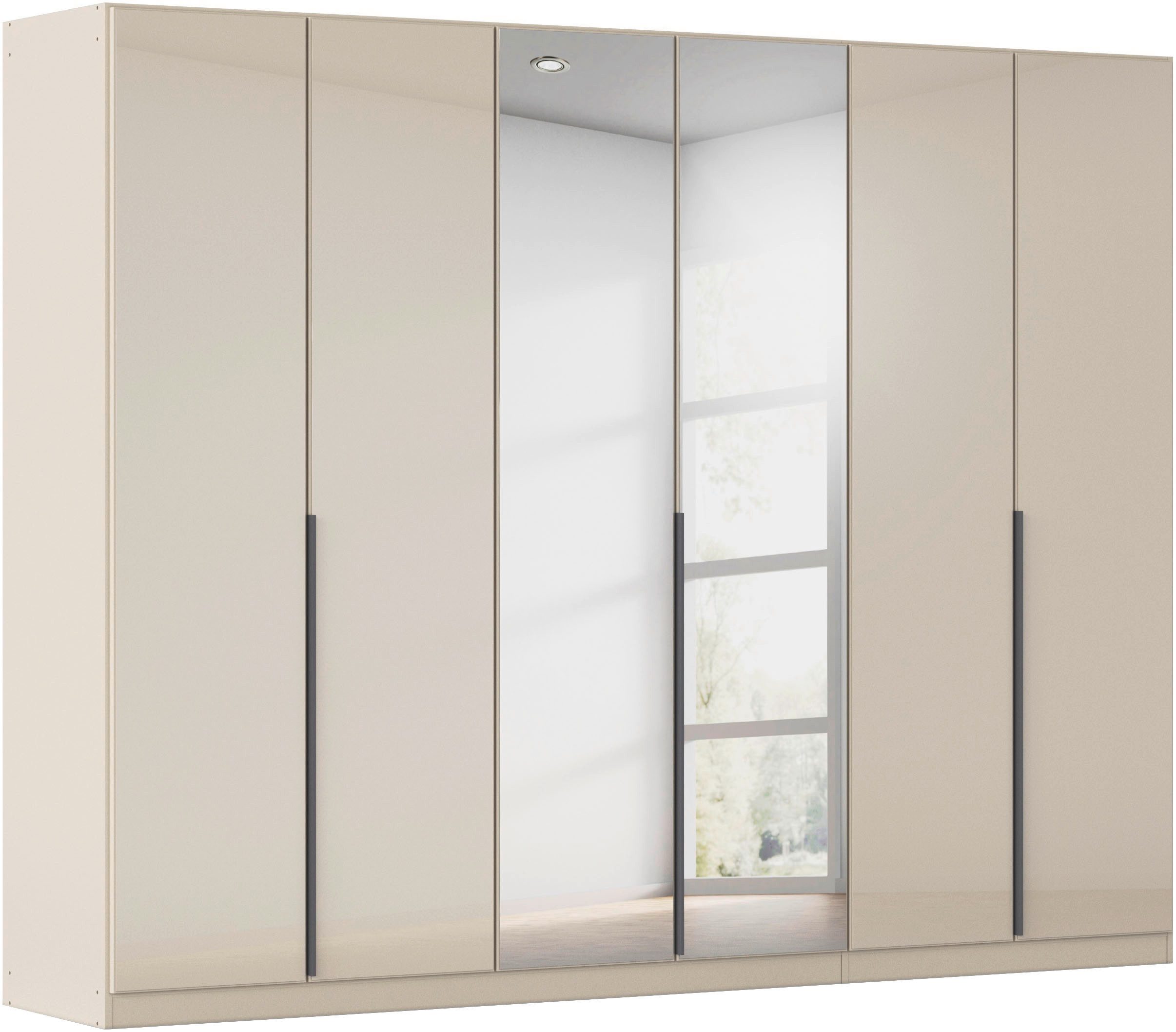 OTTO home Drehtürenschrank Kleiderschrank Schrank Garderobe AGORDO mit Glasfront und Spiegel (in zwei Griff-Farben, Breiten 91-405 cm) durchdachte Innenausstattung, in 8 Breiten und 2 Höhen MADE IN GERMANY