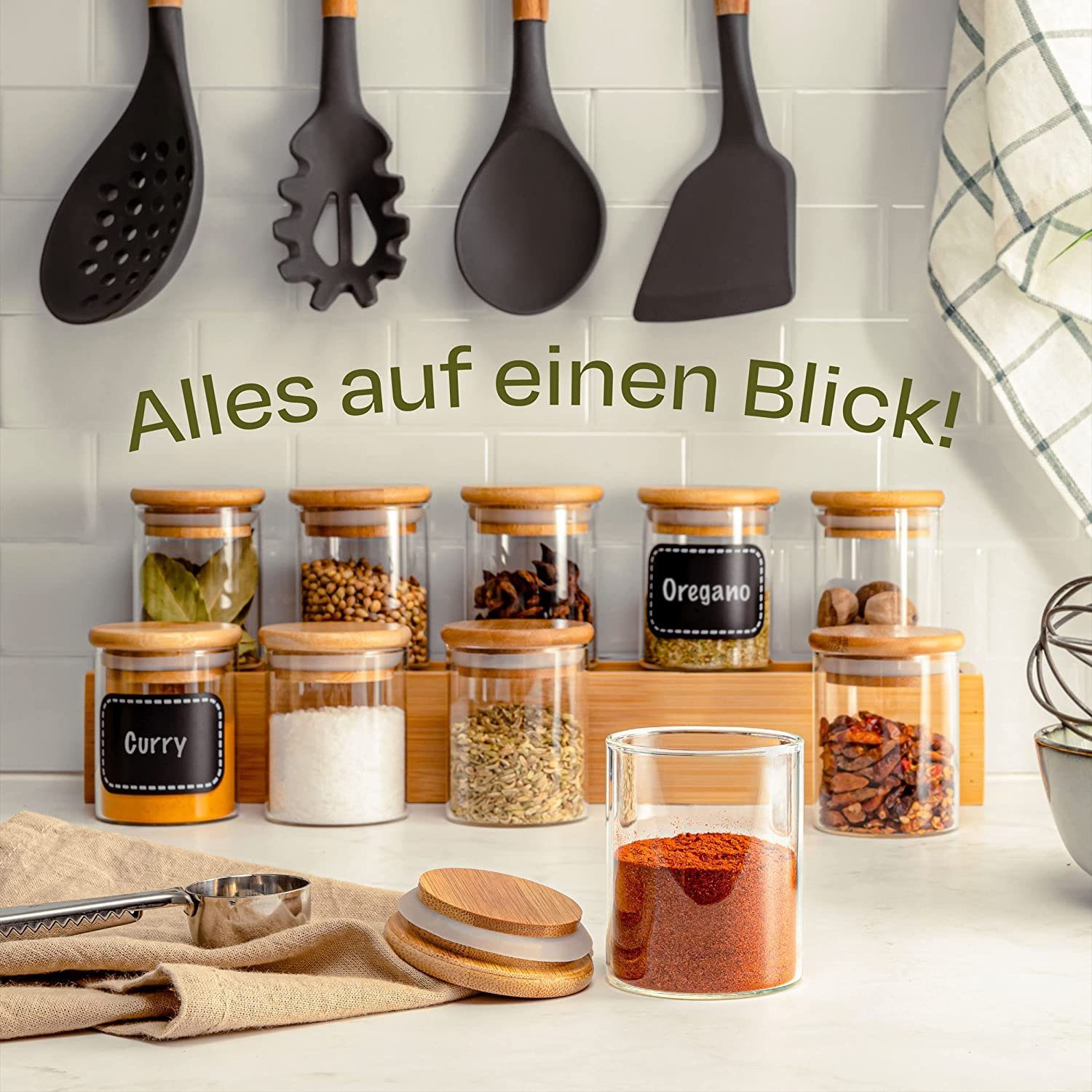 Praknu Vorratsglas Gewürzbehälter 10er Set 120ml mit Etiketten und Stift zum Beschriften, Glas, (Set, 10-tlg), mit 10 Etiketten - 120 ml Groß - Luftdicht - Spülmaschinenfest