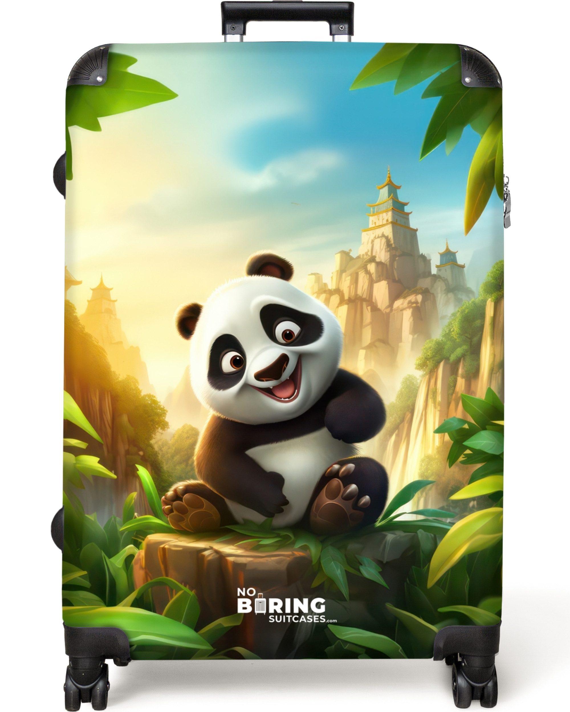 NoBoringSuitcases.com© Kinderkoffer Panda - Wilde Tiere - Dschungel - Jungen - Kinder 77 cm - 98 L, 8 Rollen, Großer Reisetasche mit Rollen für 30kg, Kinderkoffer