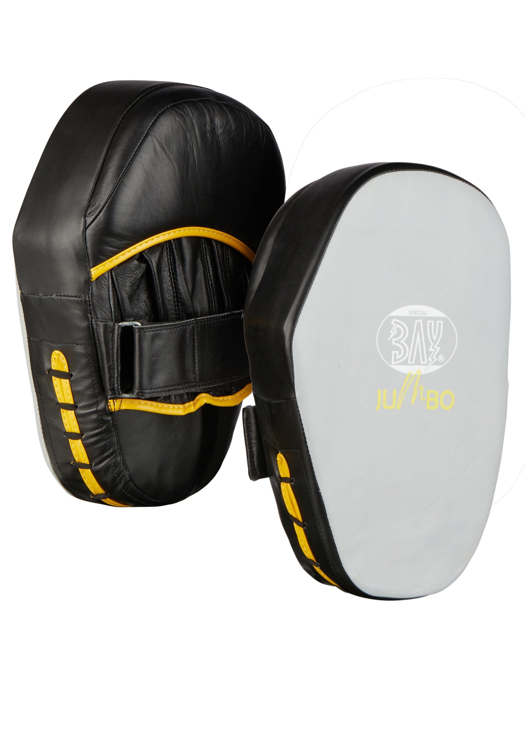 BAY-Sports Pratze Jumbo Handpratzen Schlagpolster Schlagkissen Kickboxen Krav Maga Boxen, Echtes Leder, Klettverschluss, große Schlagfläche
