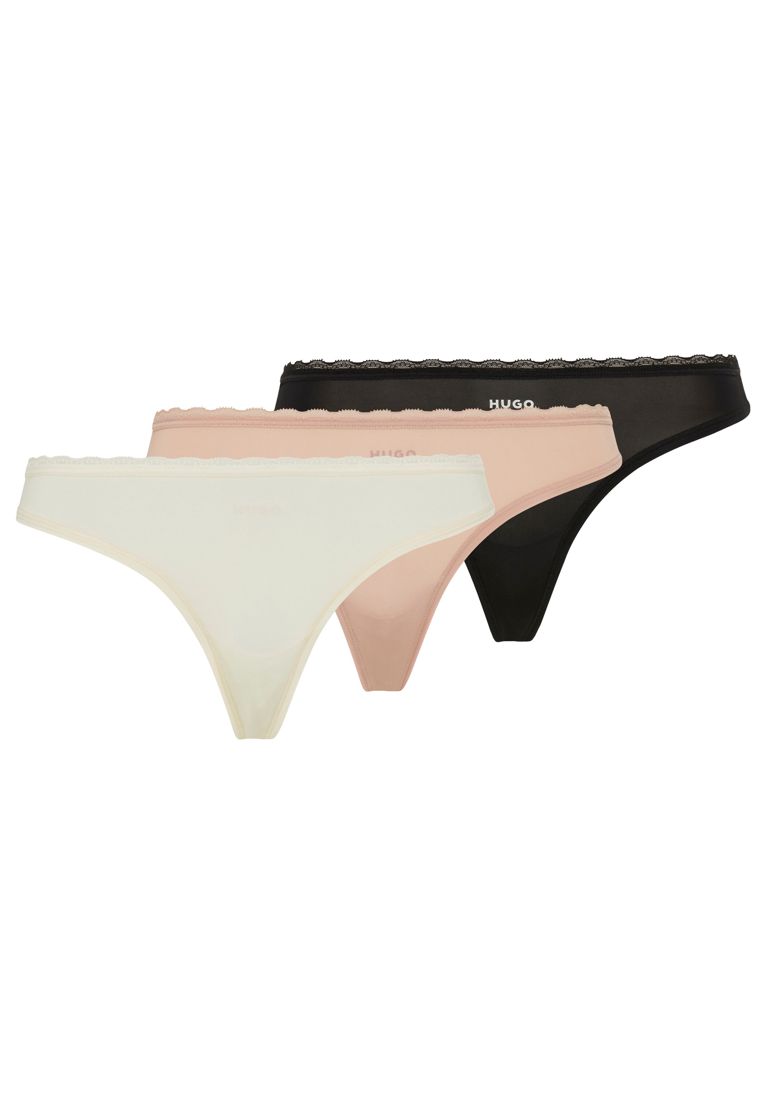 HUGO String TRIPLET MICRO (3-St) mit niedriger Bundhöhe und tonalem Spitzenbesatz