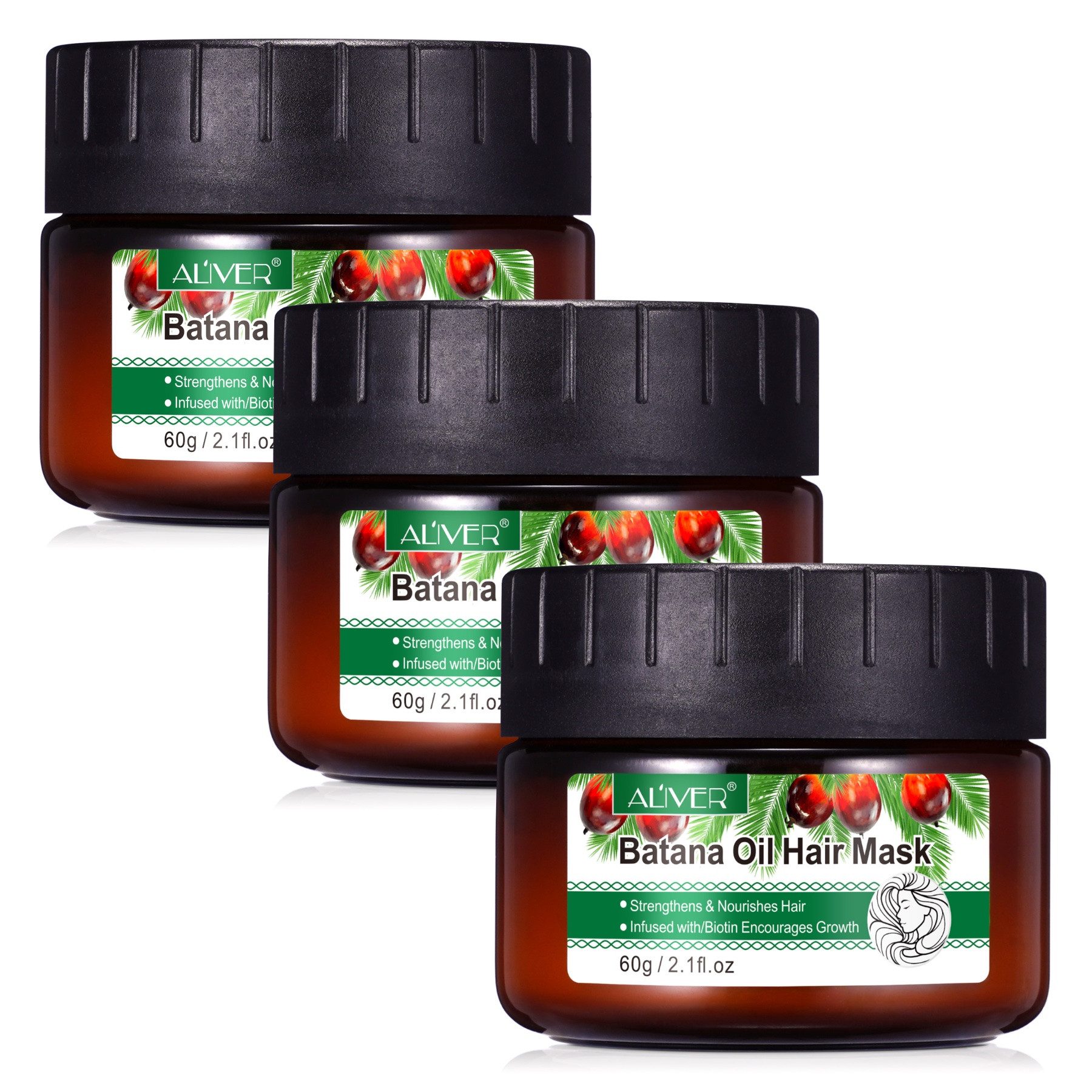 ALIVER Haarmaske Haarwachstum Haarpflege Intensivpflege Batana Öl für Haare Vegan, 3-tlg., Haarmaske, Haarpflege, Batana Öl, Aliver