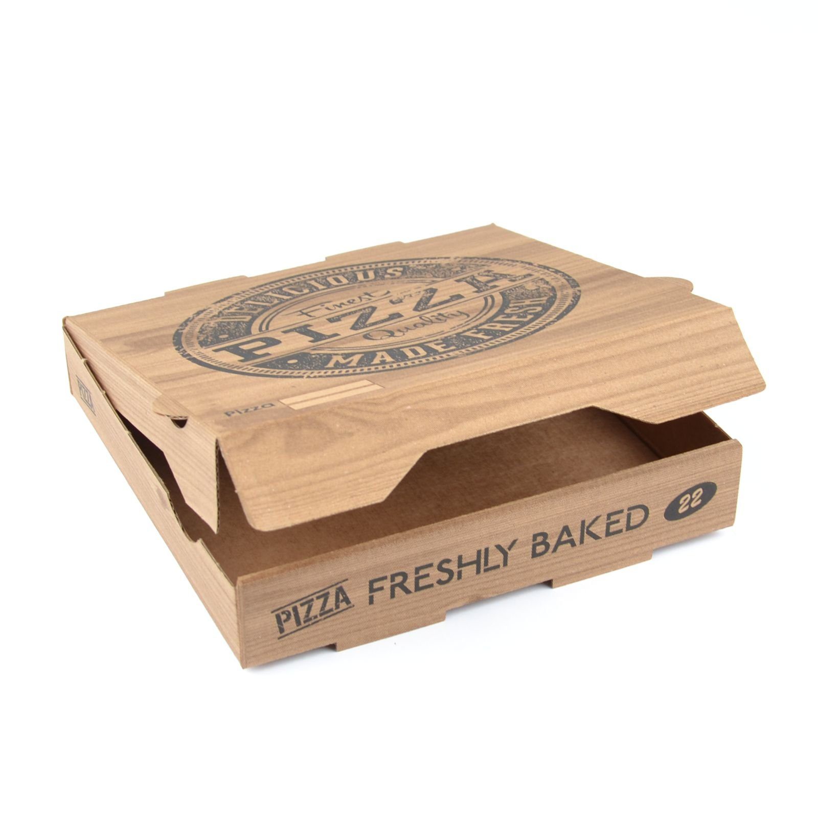 Einwegschale 100 Stück Pizzakartons, Modell "Francia", (36×36×4 cm) kraft,  Pizzabehältnisse mit Pizza-Motiv kraftbraun Boxen für Pizza