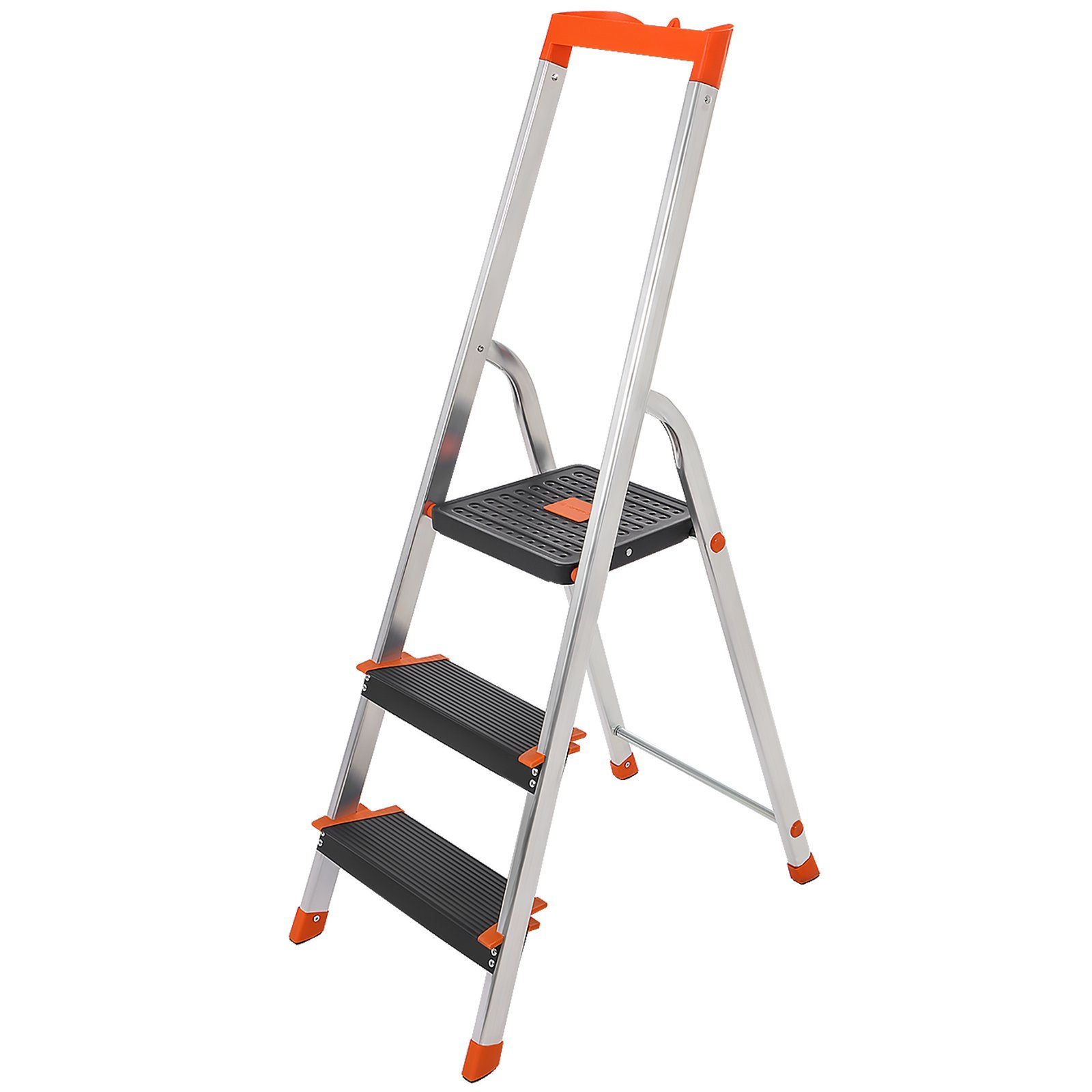 SONGMICS Trittleiter Aluleiter, 12 cm breite Stufen mit Riffelung, Anti-Rutsch-Füße, mit Handlauf, bis 150 kg belastbar, Leiter mit 3 Stufen