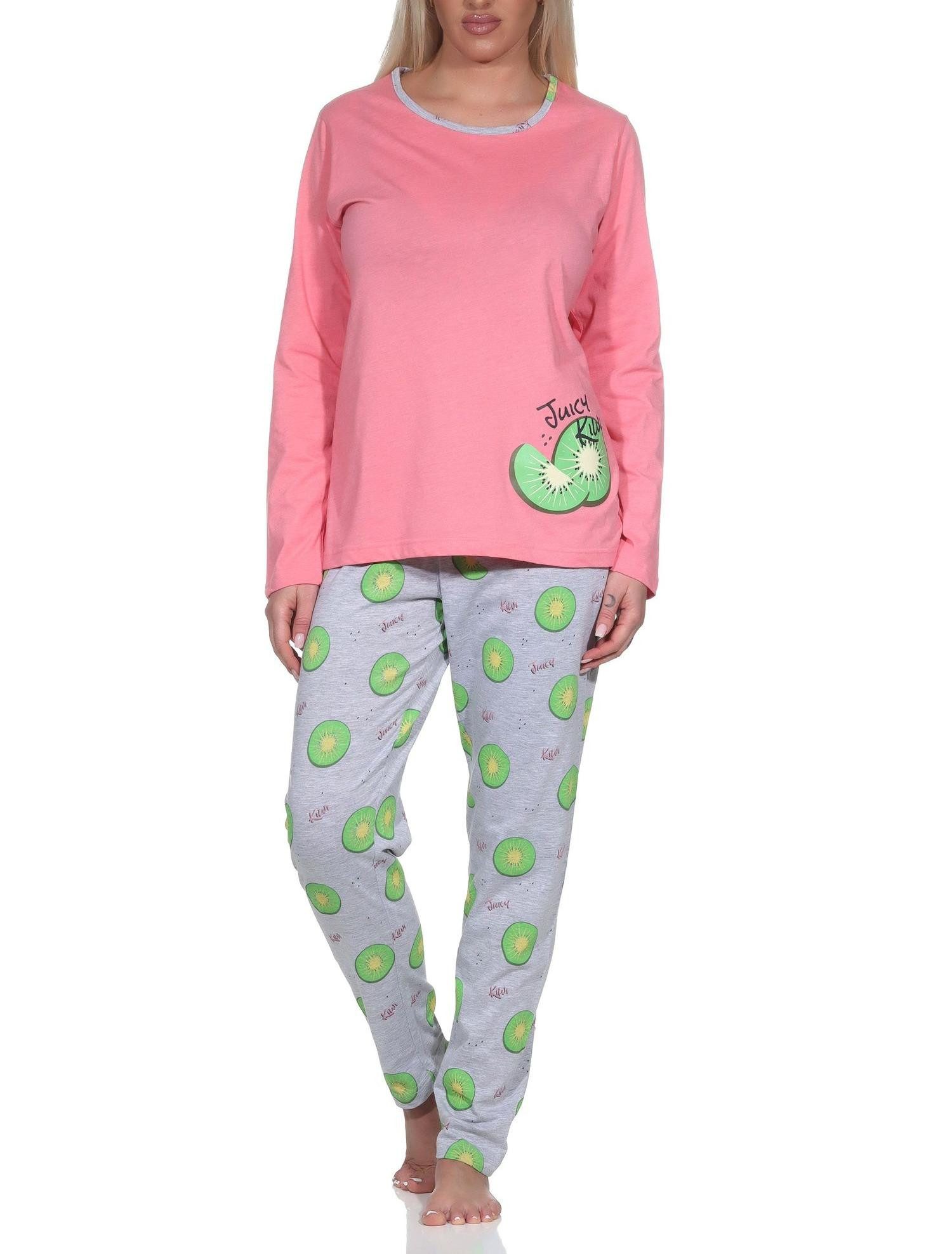 Normann Pyjama Normann Damen Schlafanzug lang mit Pyjamahose in coolem allover Print