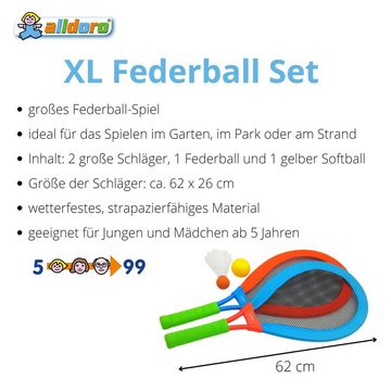 alldoro Federballschläger 60057, XL Softballspiel mit großem Federball und gelbem Softball