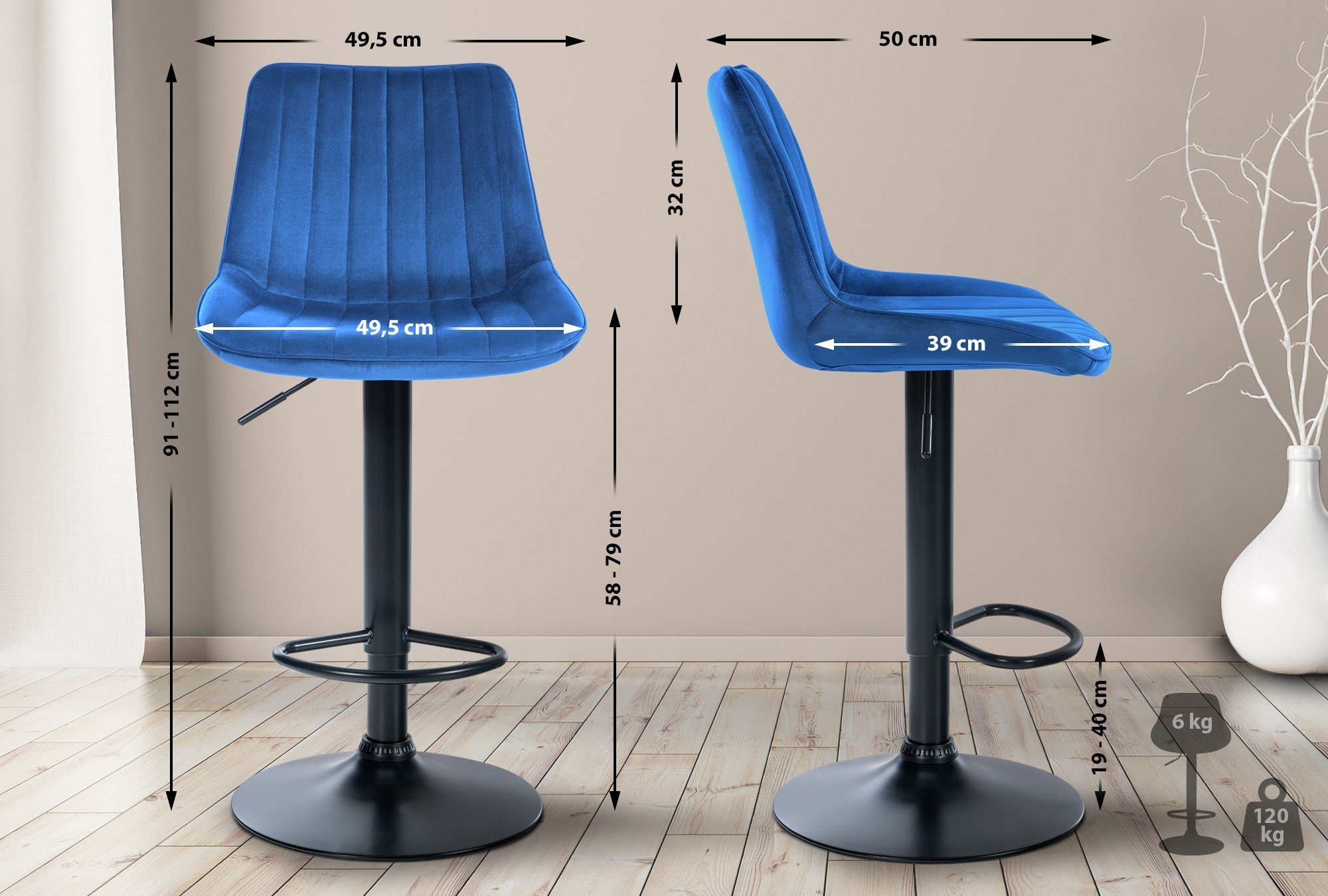 CLP Barhocker Toni Samt (2er Set, günstig online kaufen
