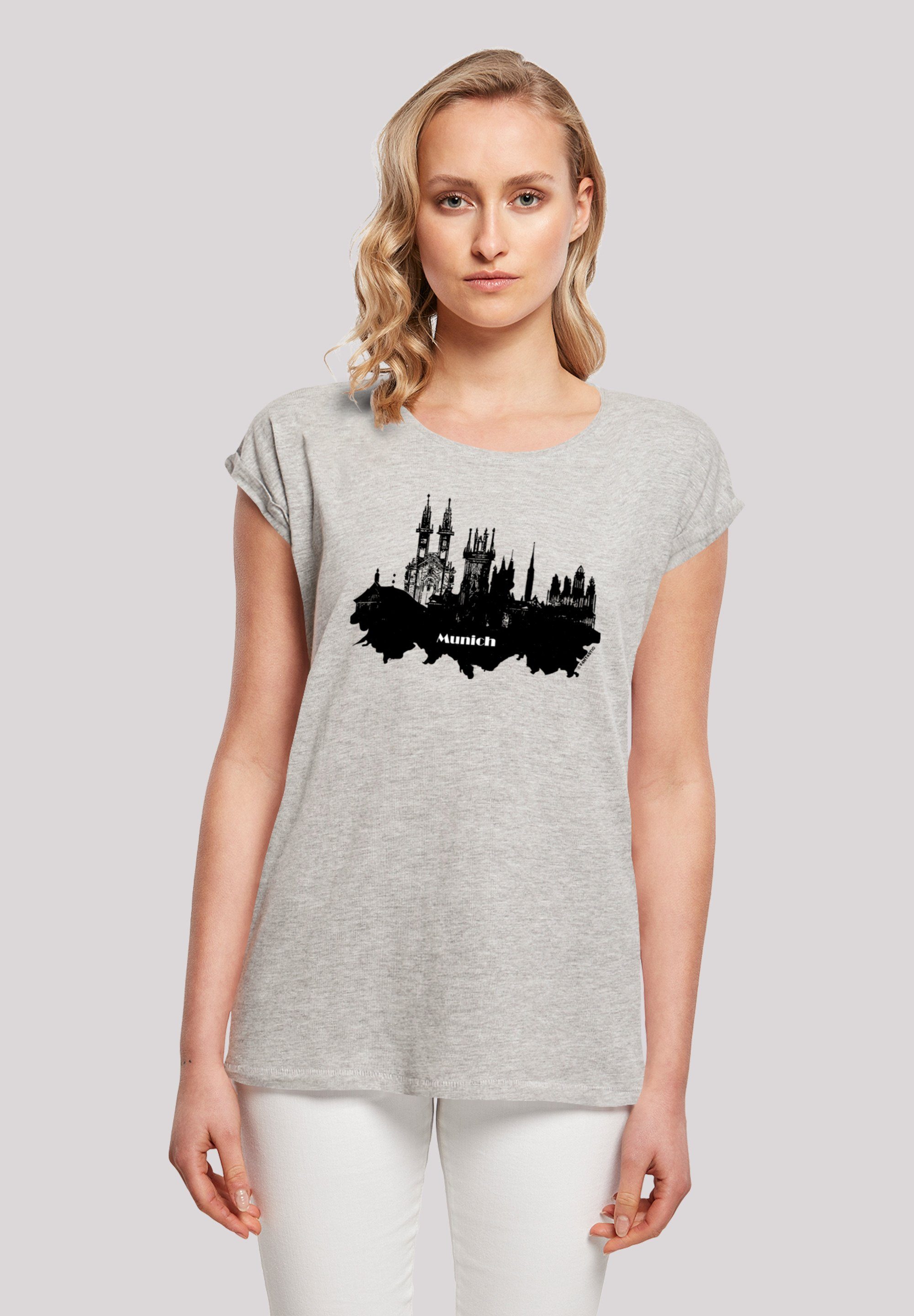 trägt Print, Größe F4NT4STIC Das Collection cm - groß Model T-Shirt Cities ist und skyline Munich 170 M