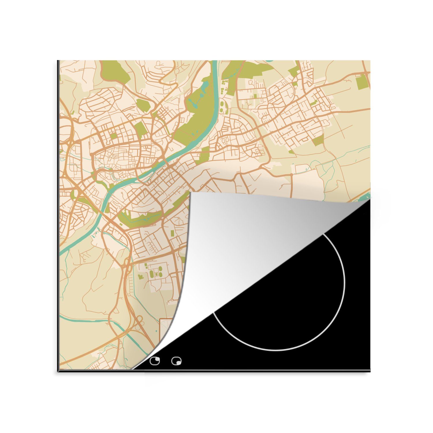 MuchoWow Herdblende-/Abdeckplatte cm, tlg), 78x78 Jahrgang Ceranfeldabdeckung, Arbeitsplatte für - Neu-Ulm Vinyl, küche (1 - Karte, - Karte