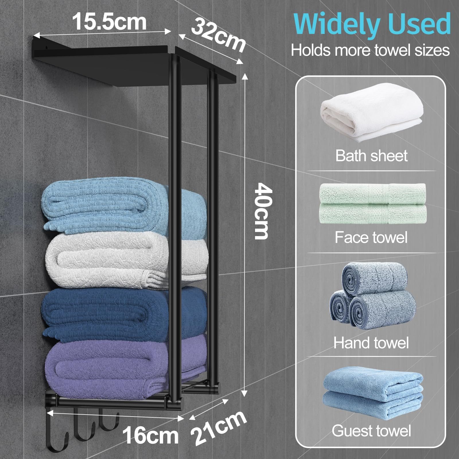 YI Handtuchhalter 42cmHandtuchregal,Wand mit 3 Handtuchhaken Gästehandtuchh günstig online kaufen