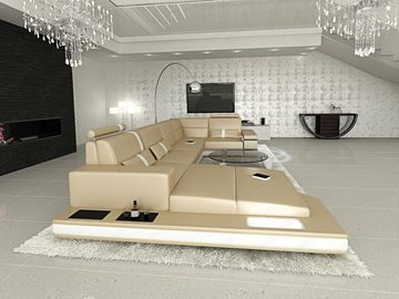 Sofa Dreams Wohnlandschaft Ledersofa Messana U Form Mini, Designersofa, Sofa mit Licht und LED