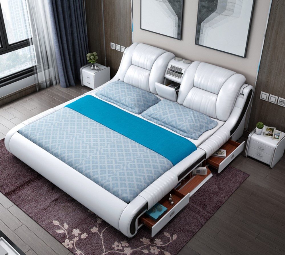 Xlmoebel Multimediabett Multifunktions-Sofa mit USB-Anschluss und Lederpolsterung (Multifunktions-Sofa, 1-tlg., Multifunktions Bett), Hergestellt in Europa