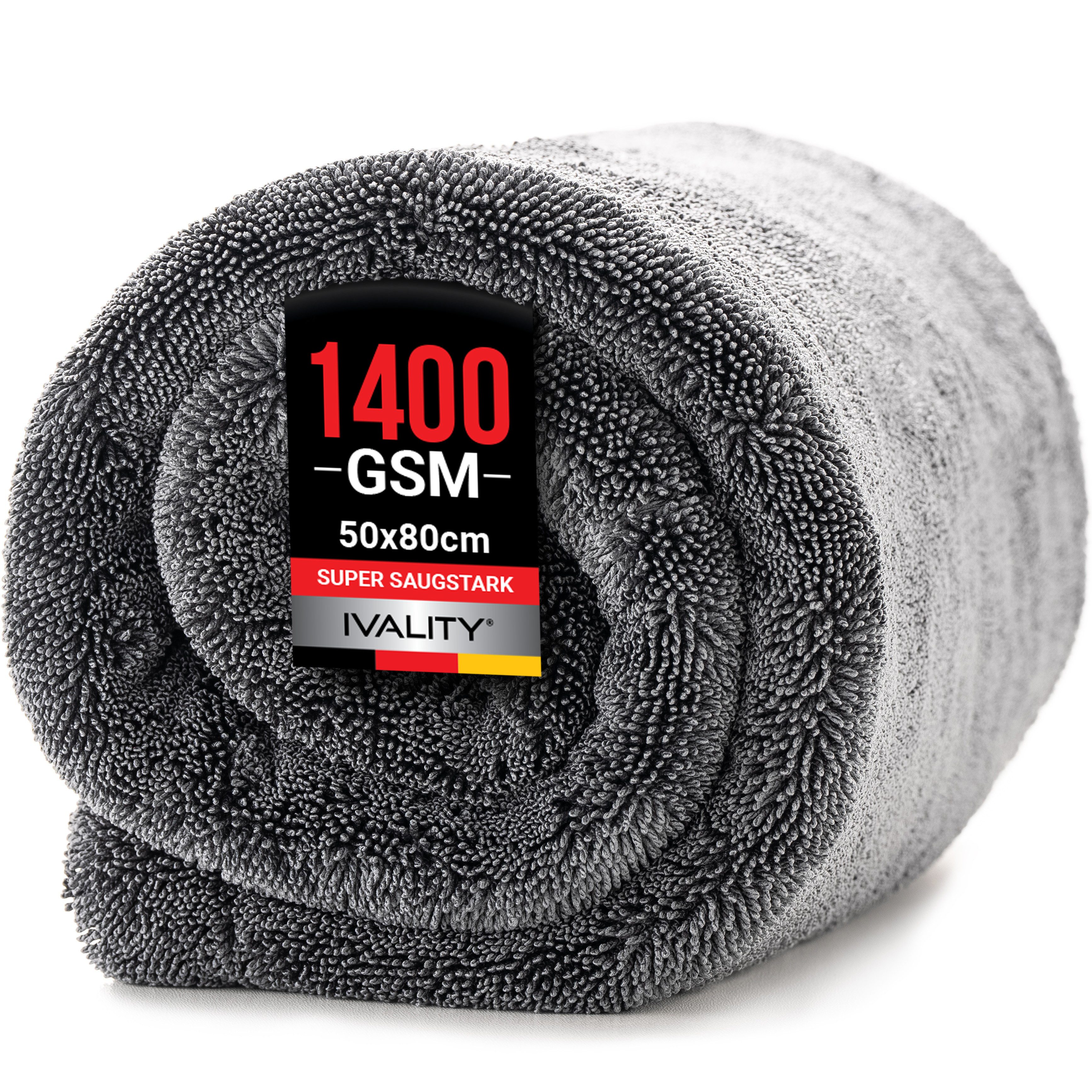 IVALITY IVALITY Auto Trockentuch XXL saugstarke 1400 GSM Twisted Mikrofaser Mikrofasertuch (Microfaser)
