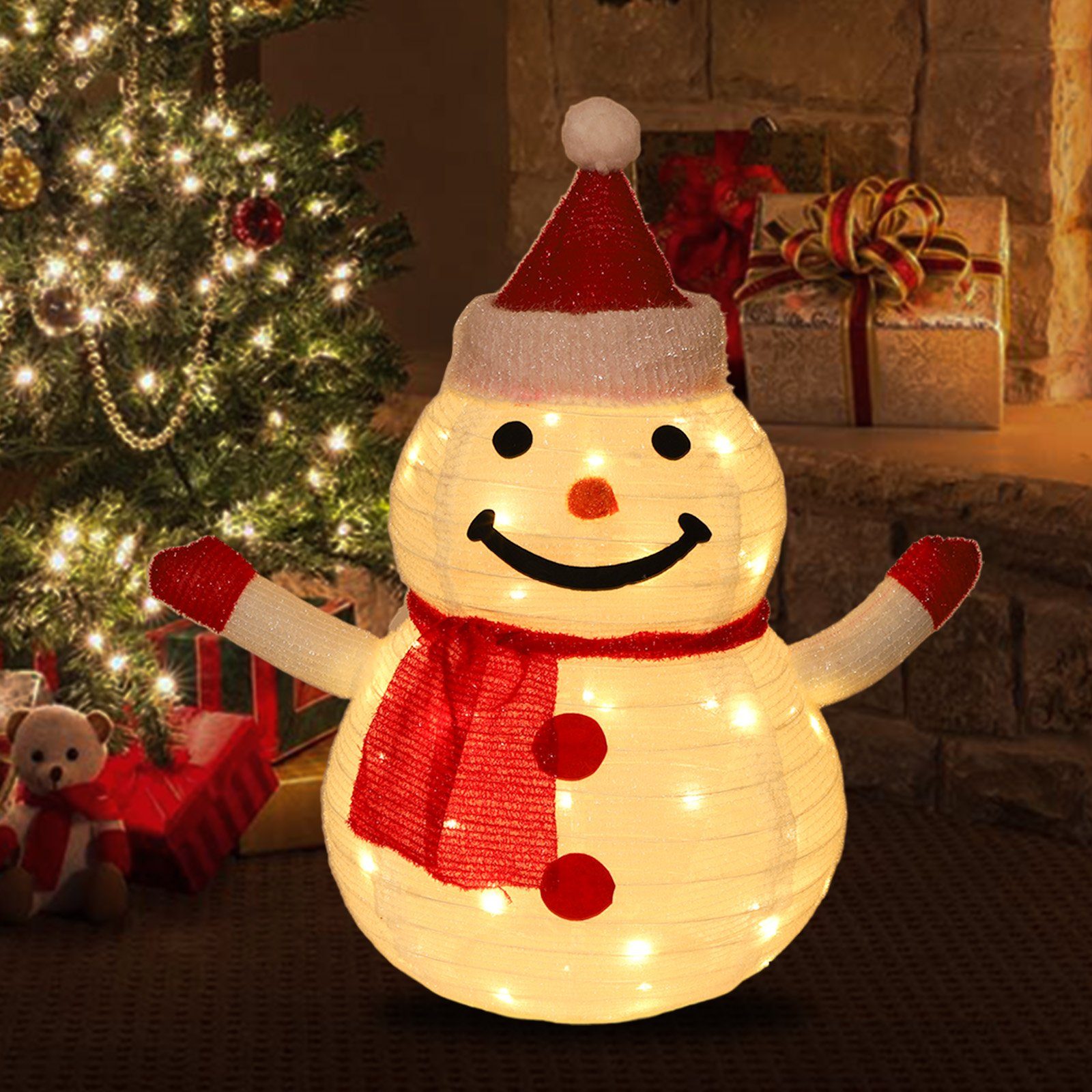 MUPOO Dekofigur Weihnachtsfigur,LED Schneemann-Dekoration,40LED Timer LED-Licht,60cm H, Warmweiße/Weiße Teleskopisch Weihnachtsdekoration LED Dekolicht