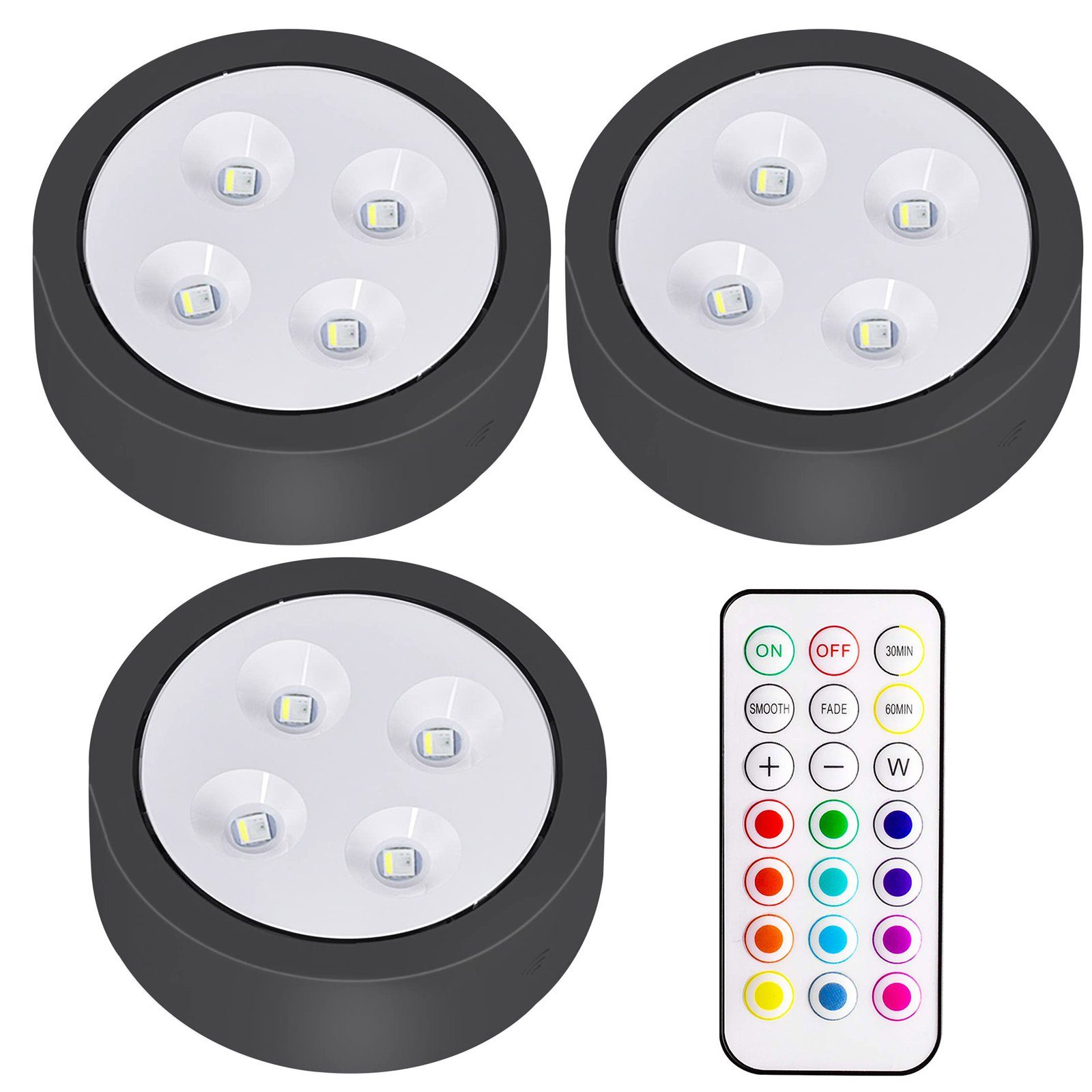 Sunicol LED Unterbauleuchte RGB Schrank Nachtlicht mit Fernsteuerung, 13 Farben, Batterielampe, Touch Sensor Dimmbar Spot, Vitrinenbeleuchtung Küche Glasboden