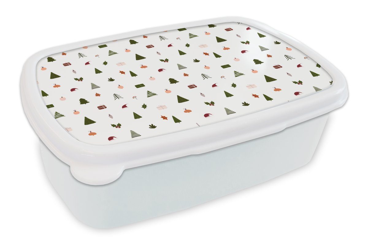 MuchoWow Lunchbox Weihnachten - Schablonen - Weiß, Kunststoff, (2-tlg), Brotbox für Kinder und Erwachsene, Brotdose, für Jungs und Mädchen