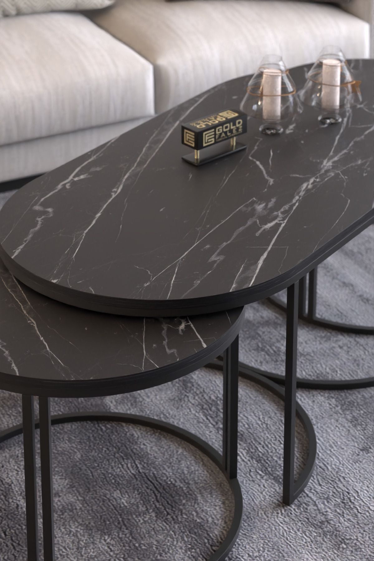 en.casa Couchtisch (3-St., Couchtisch + 2 Beistelltische), 3-teiliges Set, oval, modern 89322070