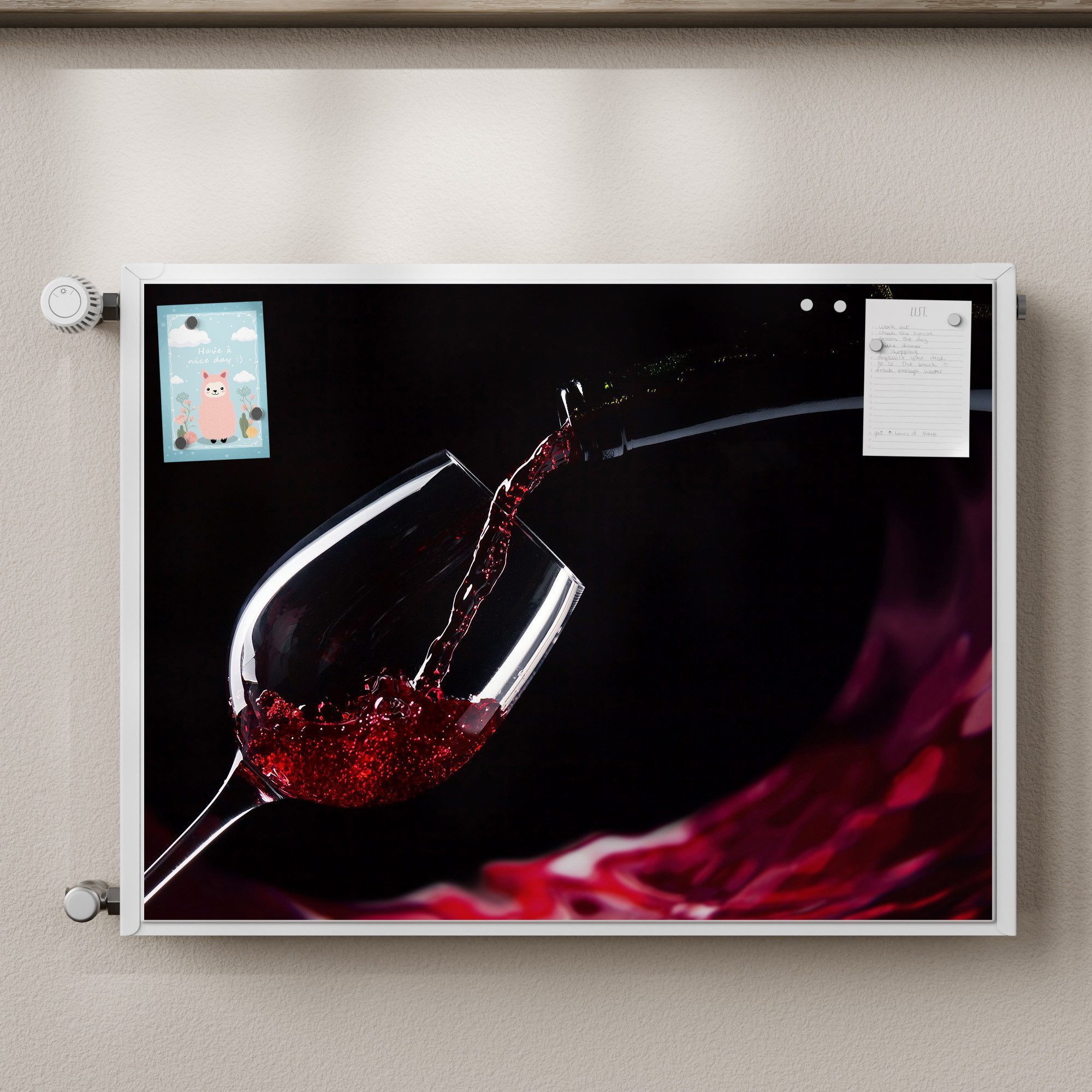 Thumbnail - DEQORI Magnetfolie 'Rotwein ins Glas gegossen', beschreibbar Heizung Magnetmatte magnetisch Magnetfolie