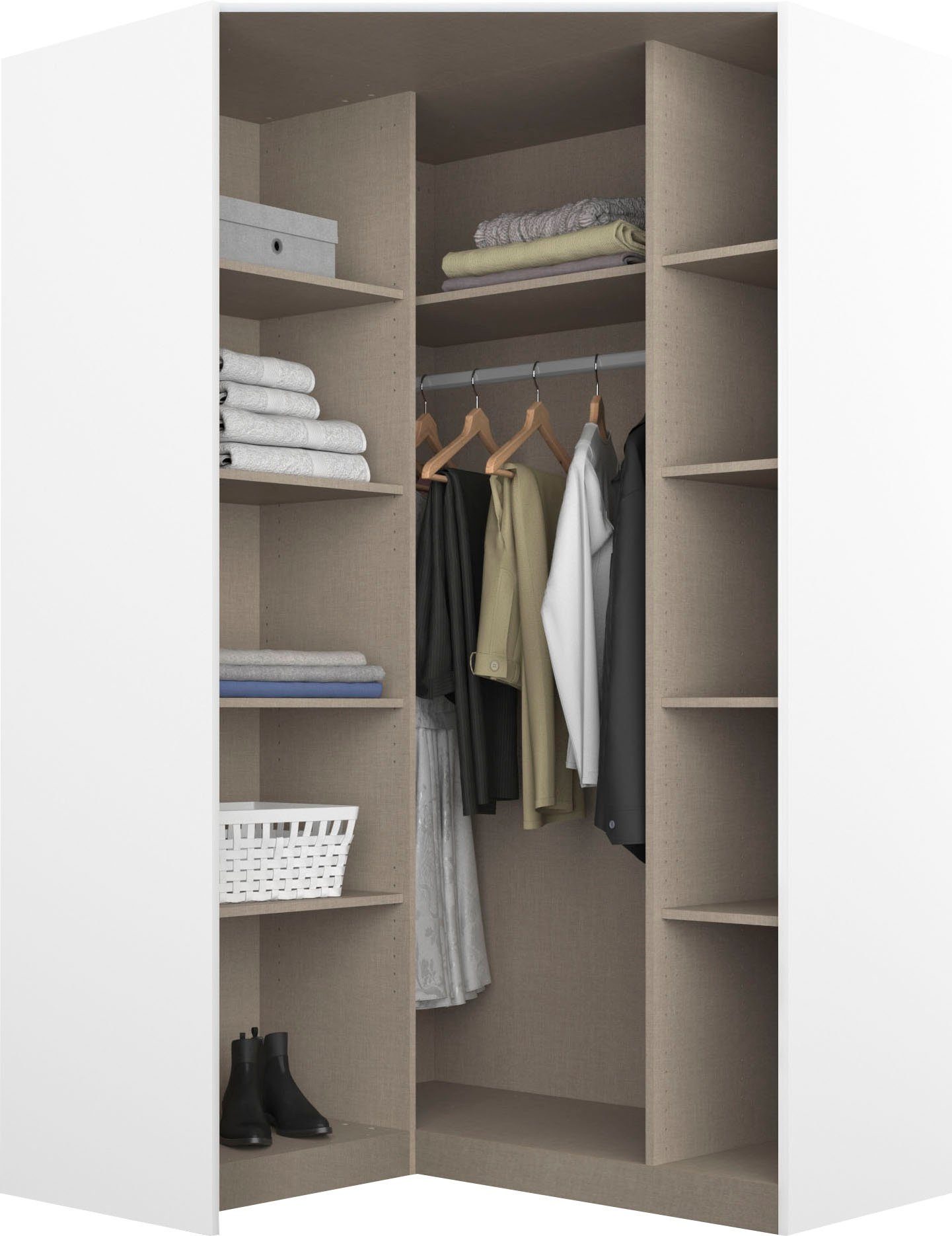 rauch Eckkleiderschrank Kleiderschrank Schrank Eckschrank Ankleide Garderobe CELLE (Schenkelmaß: 117x117 cm, Höhe 197/210 cm) optional mit Spiegel oder Hochglanzfront MADE IN GERMANY