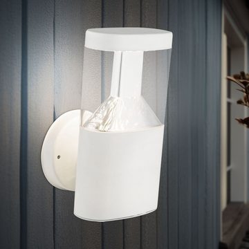 Globo Außen-Wandleuchte, LED-Leuchtmittel fest verbaut, Warmweiß, LED Wandleuchte Wandlampe Wandspot Weiß Edelstahl H 23 cm Garten