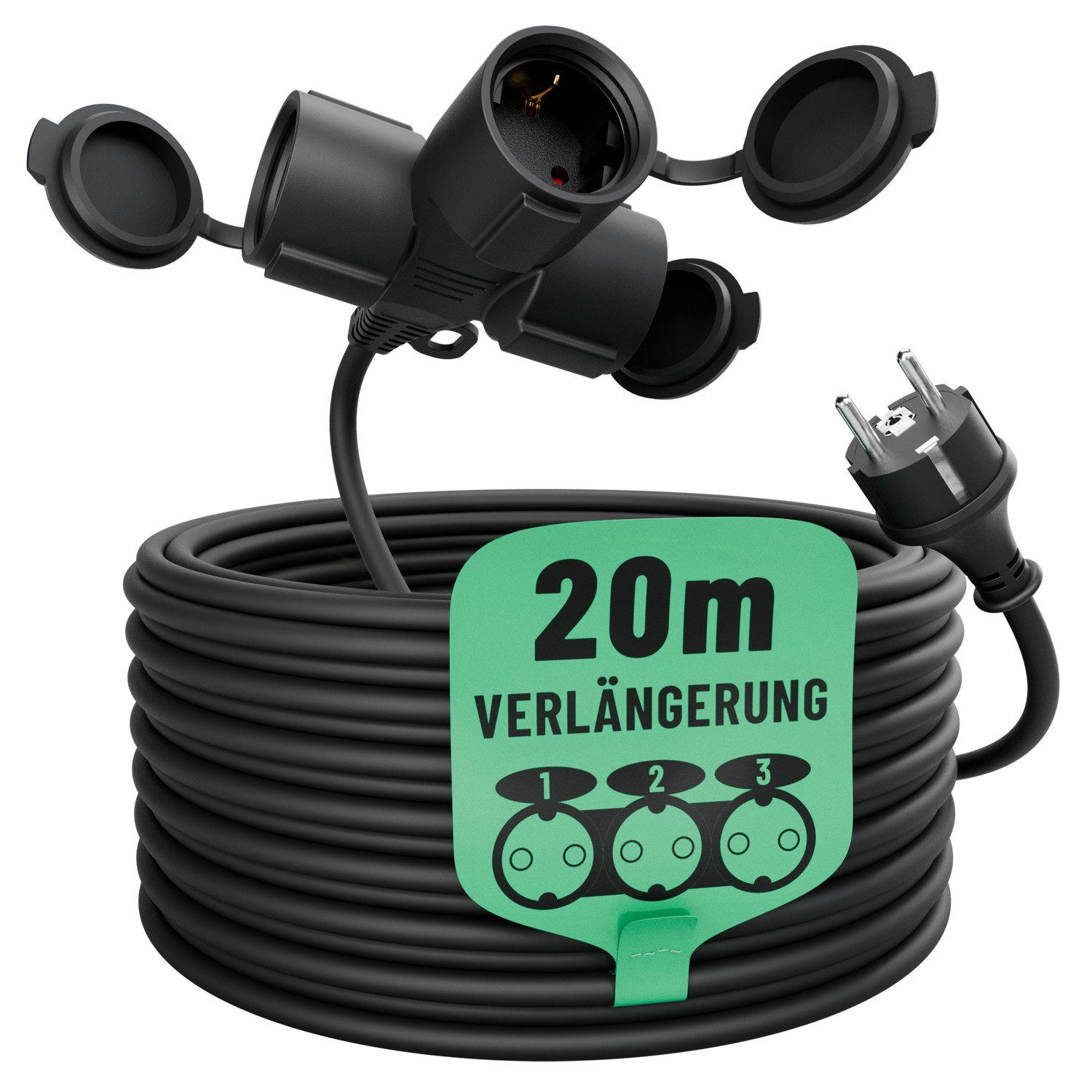 greate. 1x 3fach Verlängerungskabel 20m- wasserdicht IP44 3500 W Verlängerungskabel