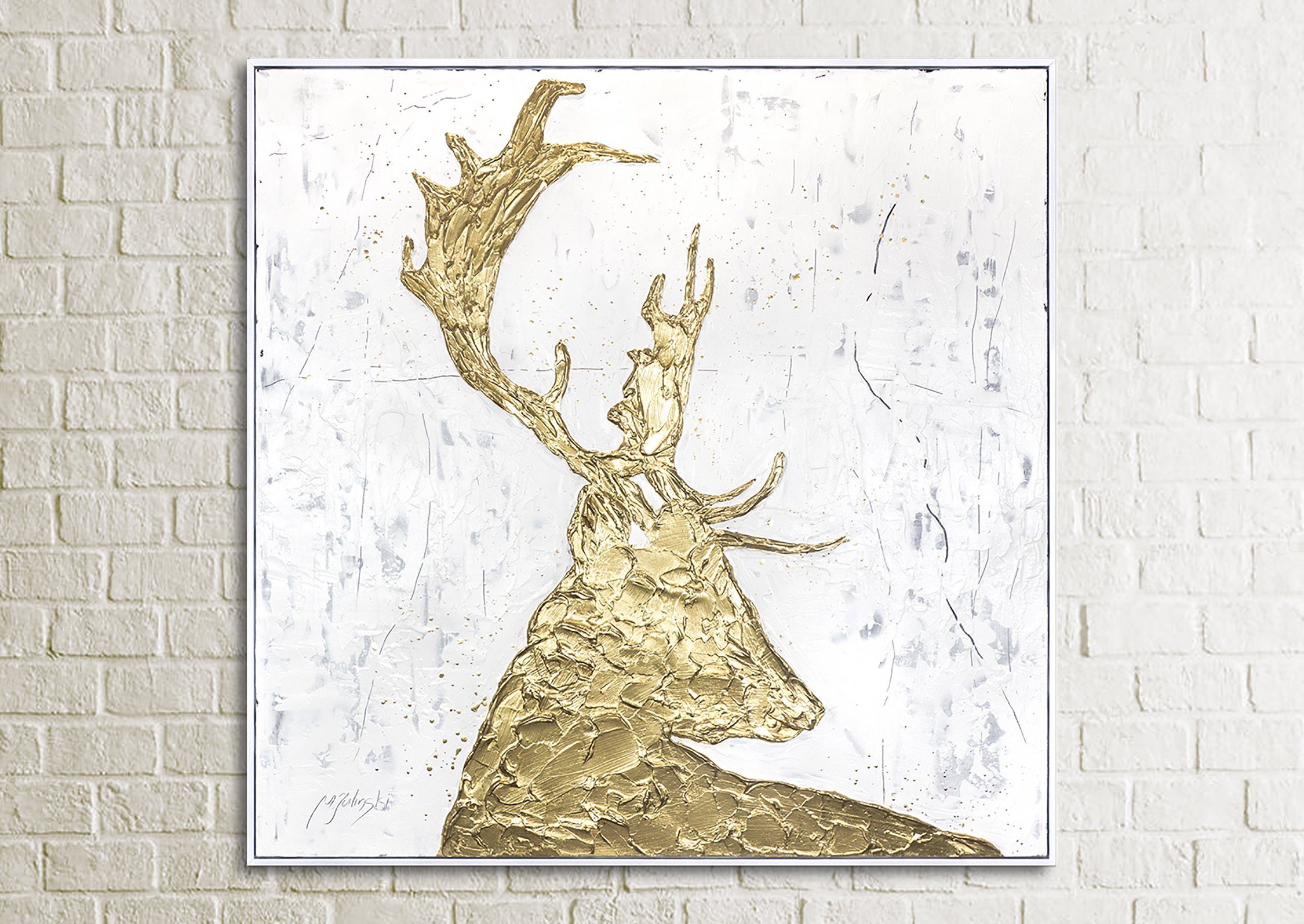 Handgemalt auf Leinwand Gemälde mit Würde Tiere, in Gold Rahmen II, Tier YS-Art Goldene