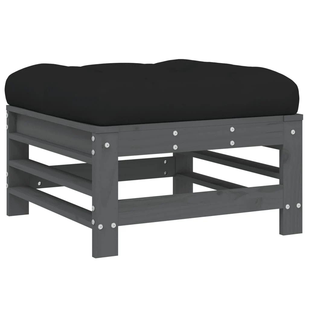 Gartenlounge-Hocker Gartenhocker mit Kissen Grau Massivholz Kiefer