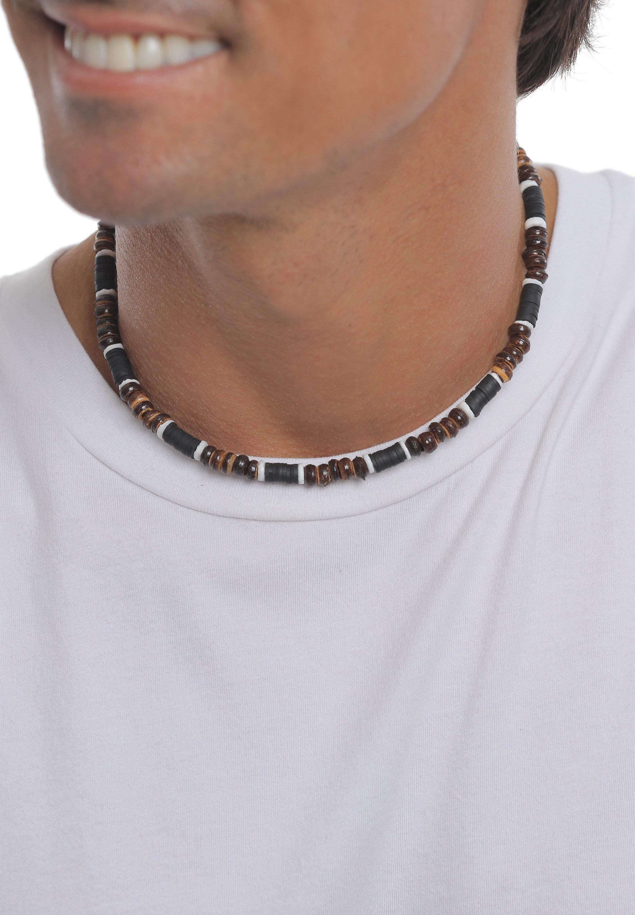 Kuzzoi Silberkette Herren Heishi Beads Vintage Surfer 925 Silber, Heishi Beads