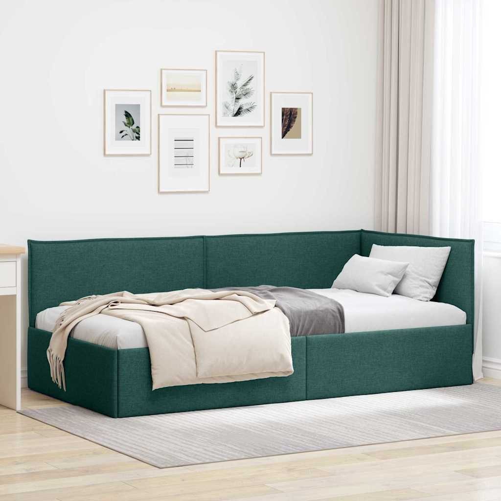 furnicato Daybed Eckbettgestell 80 x 200 cm Dunkelgrün, Wandlungsfähiges Tagesbett mit Lattenrost für kleine Schlafzimmer