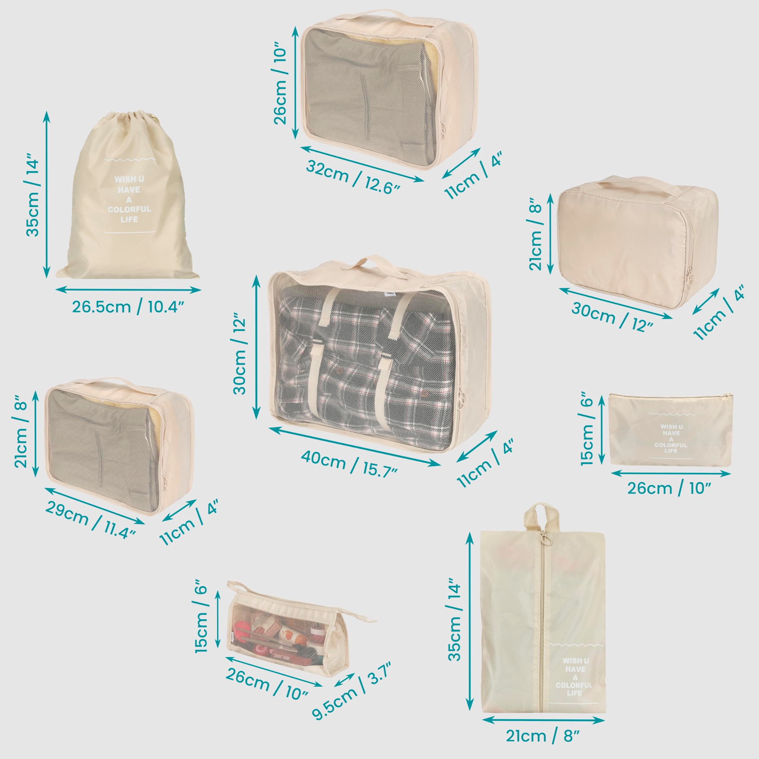 Belle Vous Kofferorganizer BELLE VOUS 8er Koffer Organizer Creme, Wasserdicht, Reise Set XL