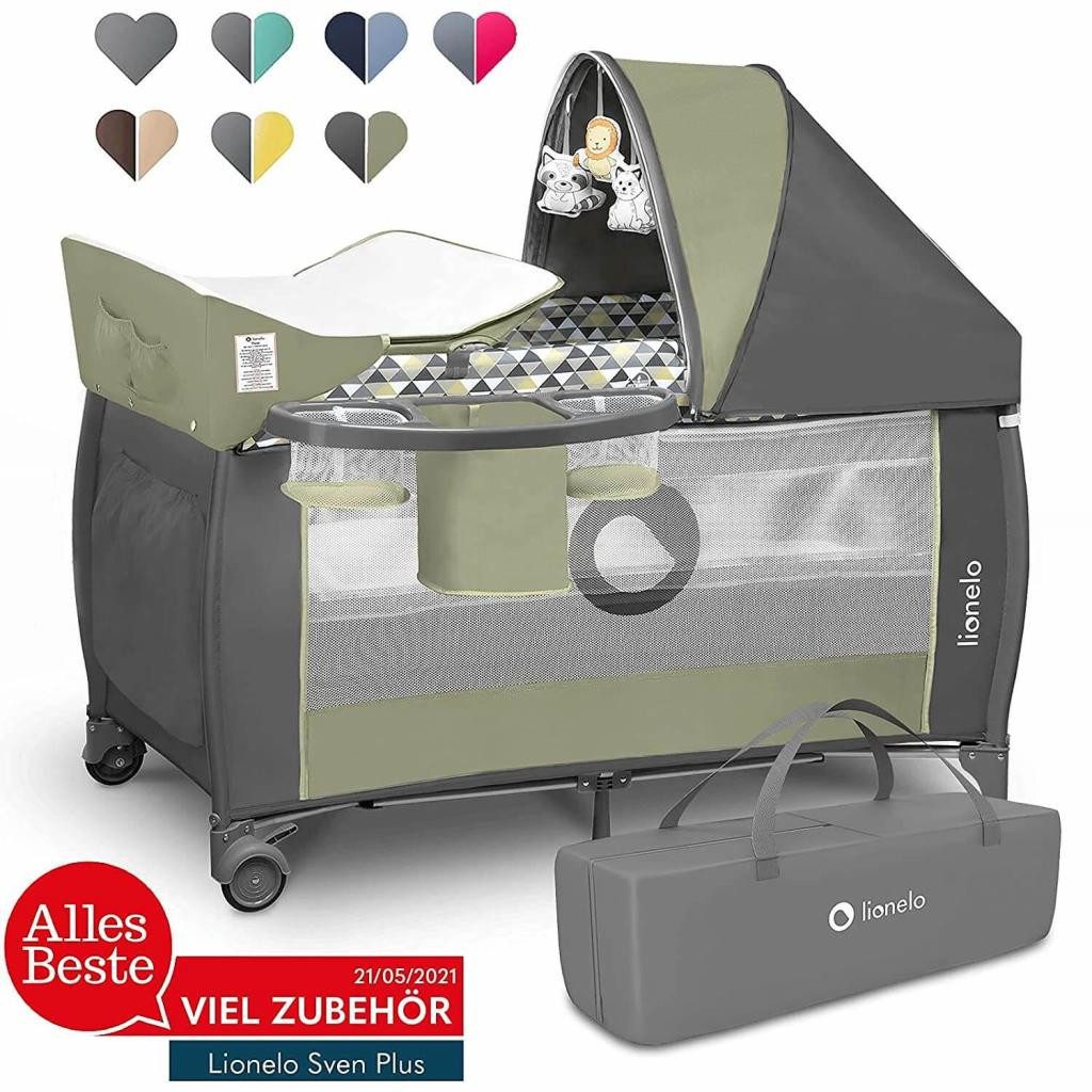 lionelo Baby-Reisebett Lionelo Kinder Reisebett Babybett Sven Plus mit Wickelauflage Musikbox