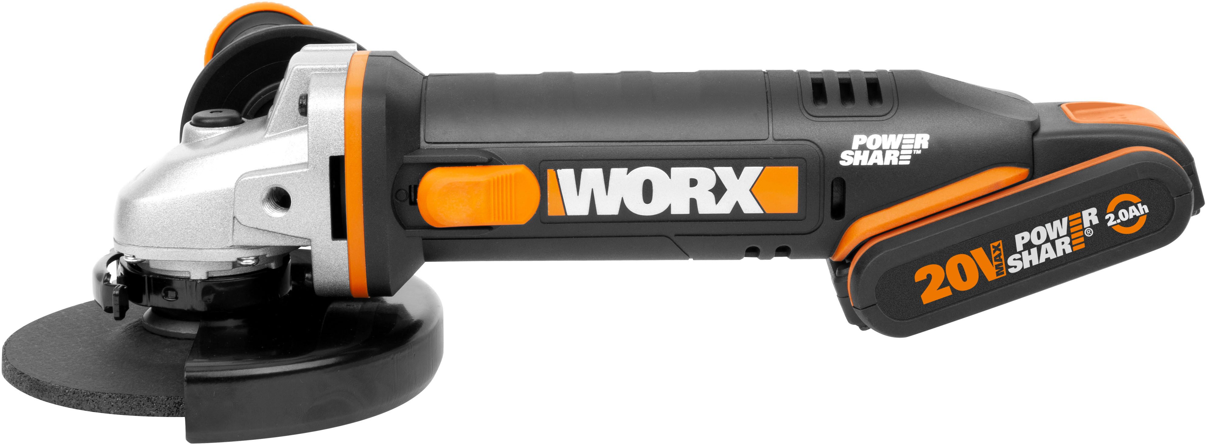 Worx Akku-Winkelschleifer WX803, 125 mm Scheiben, 2-Position Handgriff, mit günstig online kaufen