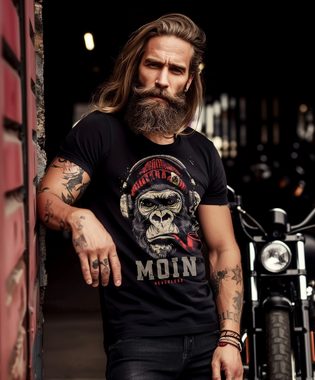 Neverless Print-Shirt Herren T-Shirt Moin Schriftzug Gorilla Musik Aufdruck Brustprint Print mit Print