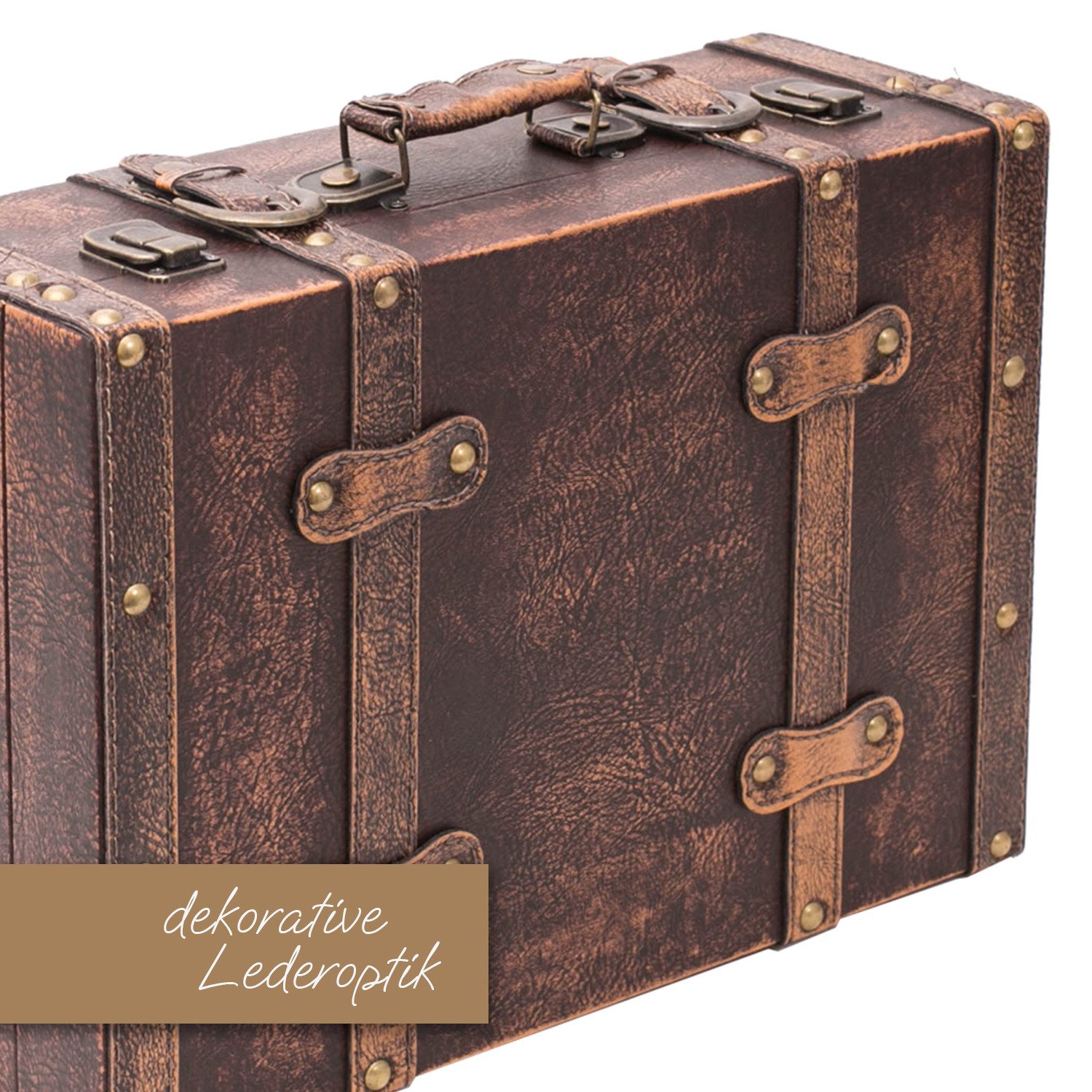 HMF Aufbewahrungsbox Vintage Koffer Holz, Aufbewahrungsbox mit Deckel und Ledergriff als, Geschenkidee für Hochzeit oder Geburtstag, Klassik, 44 x 32 x 16 cm – Bild 4 von 5