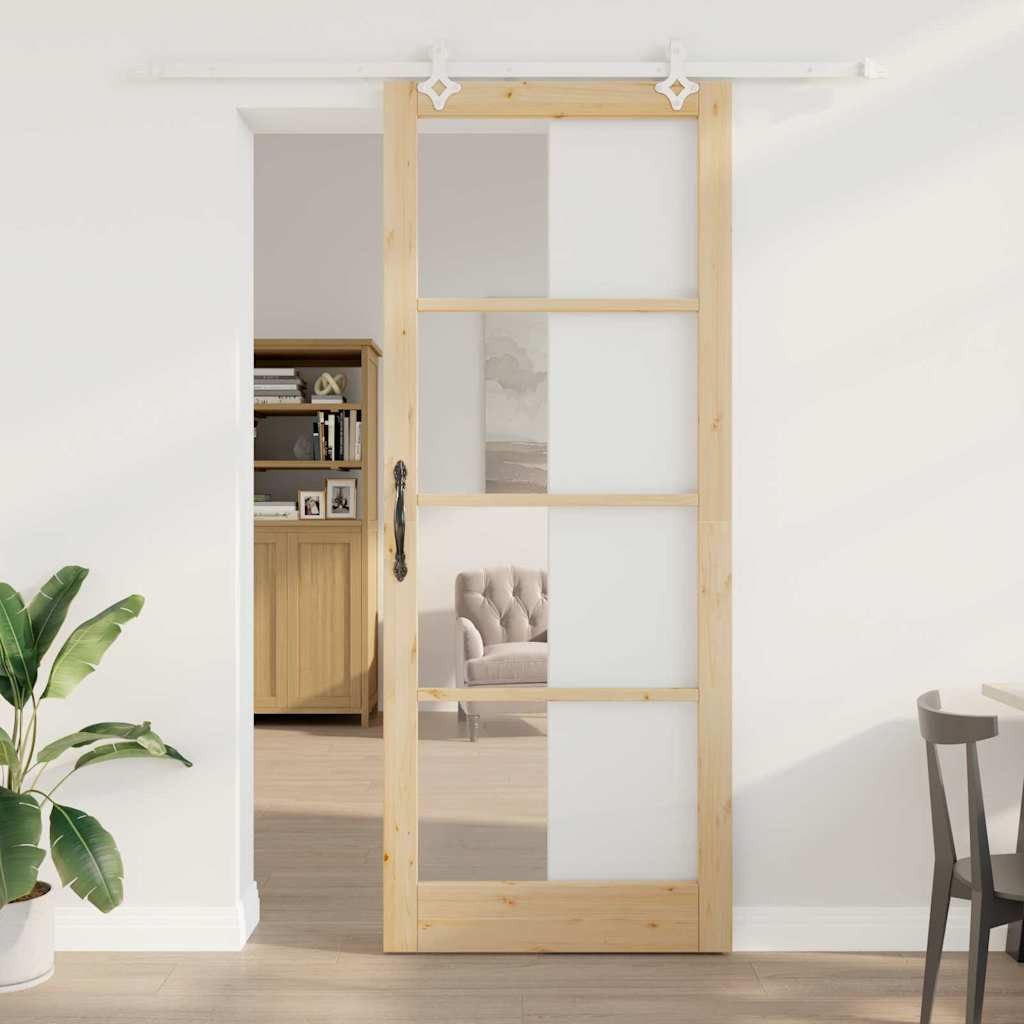 vidaXL Haustür Schiebetür 93 x 232 cm Massivholz Kiefer und Glas Natur (1-St)